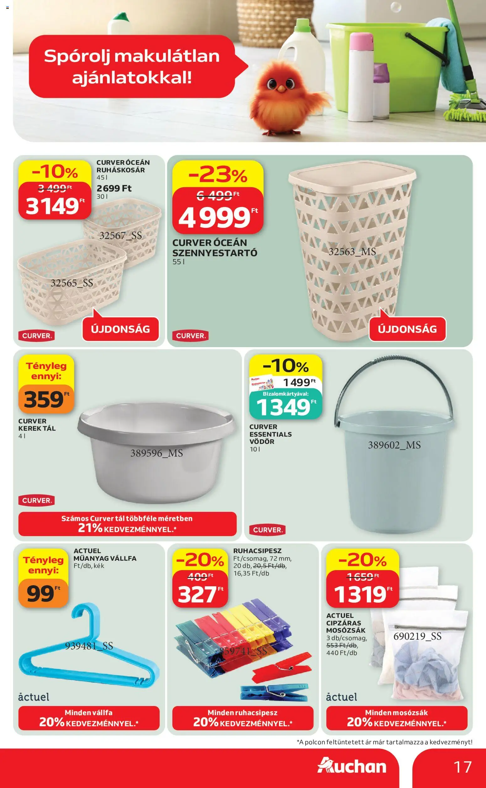 Auchan akciós ujság - amely érvényes a következő dátumtól: 04.05.2026 | Oldal: 17 | Termékek: Vállfa, Szennyestartó, Ruháskosár