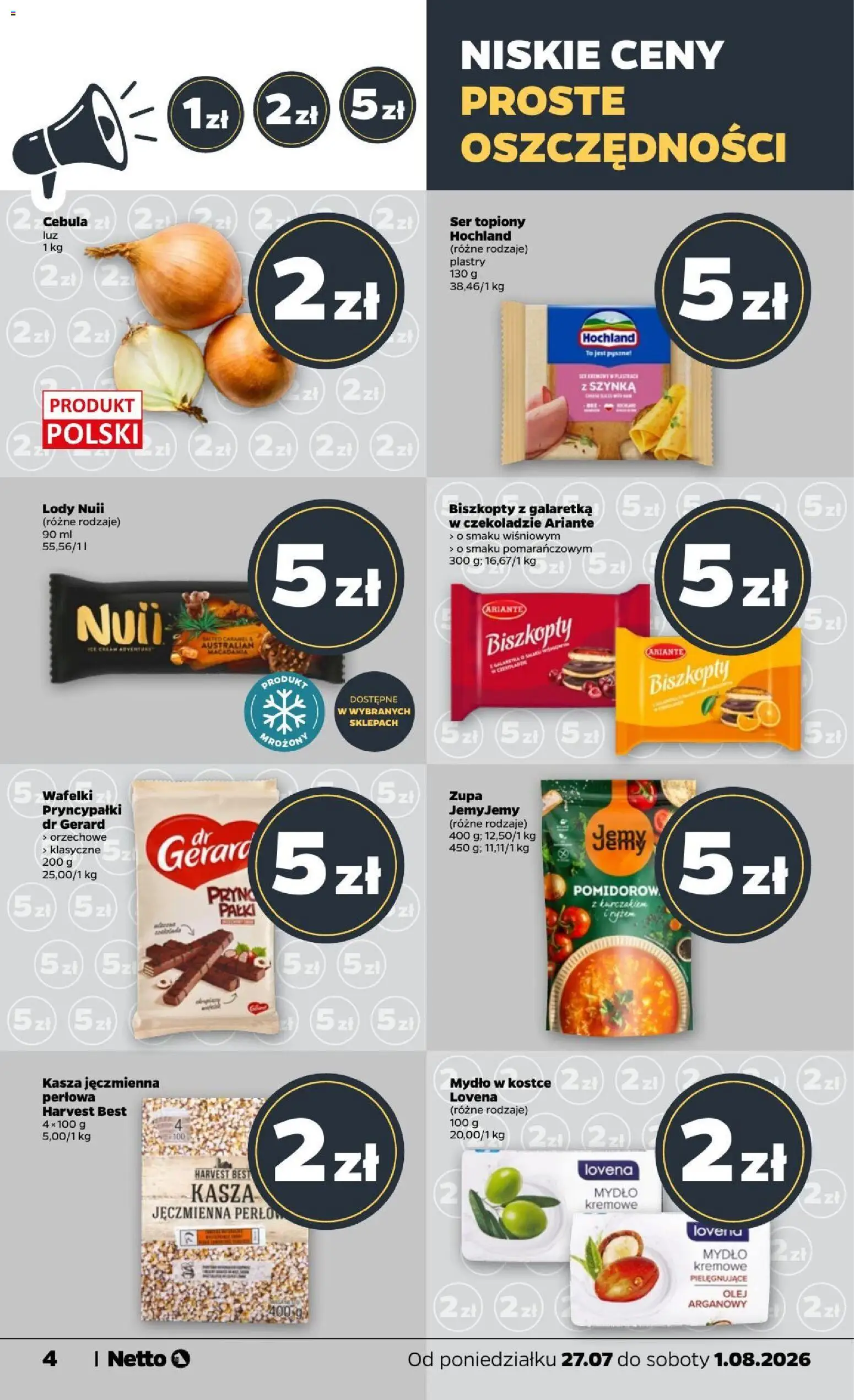 Netto gazetka od poniedziałku od 27.07.2026 | Strona: 4 | Produkty: Wafelki, Ser, Olej, Mydło