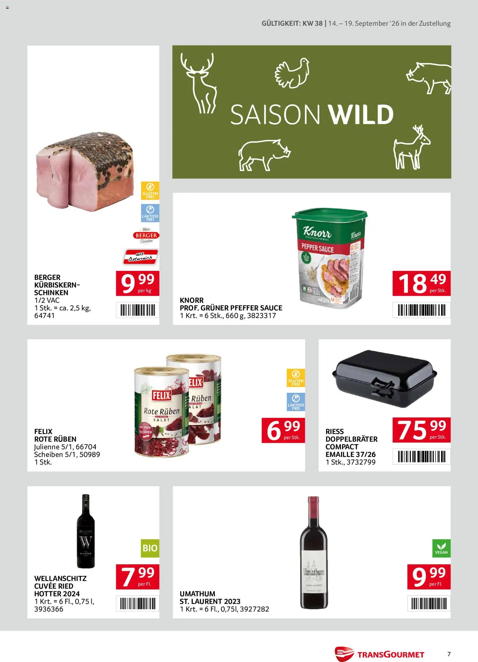 Transgourmet Zustellaktion gültig ab 14.09.2026 | Seite: 7 | Produkte: Salat, Pfeffer, Schinken