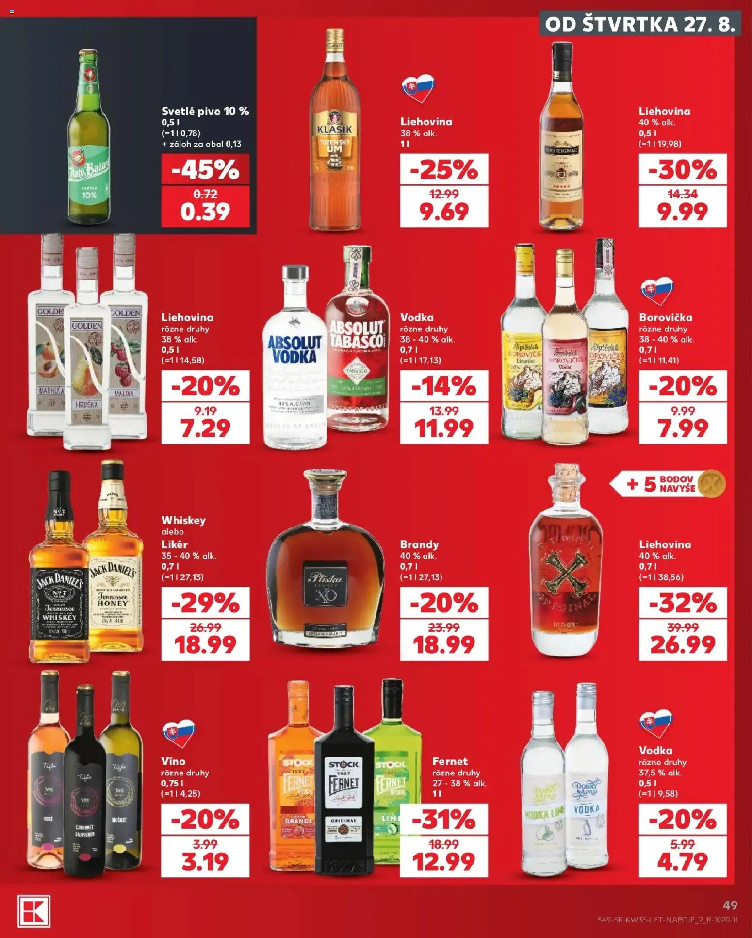 Nové Kaufland akcie – leták je platný od 27.08.2026 | Strana: 49 | Produkty: Limetka, Pivo, Borovička, Brandy