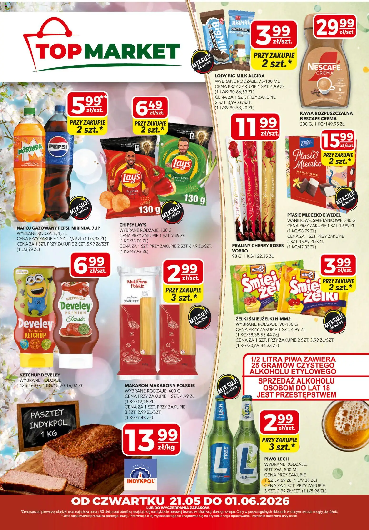Top Market gazetka mini od 21.05.2026 | Strona: 1 | Produkty: Big Milk, Żelki, Piwo, Lody