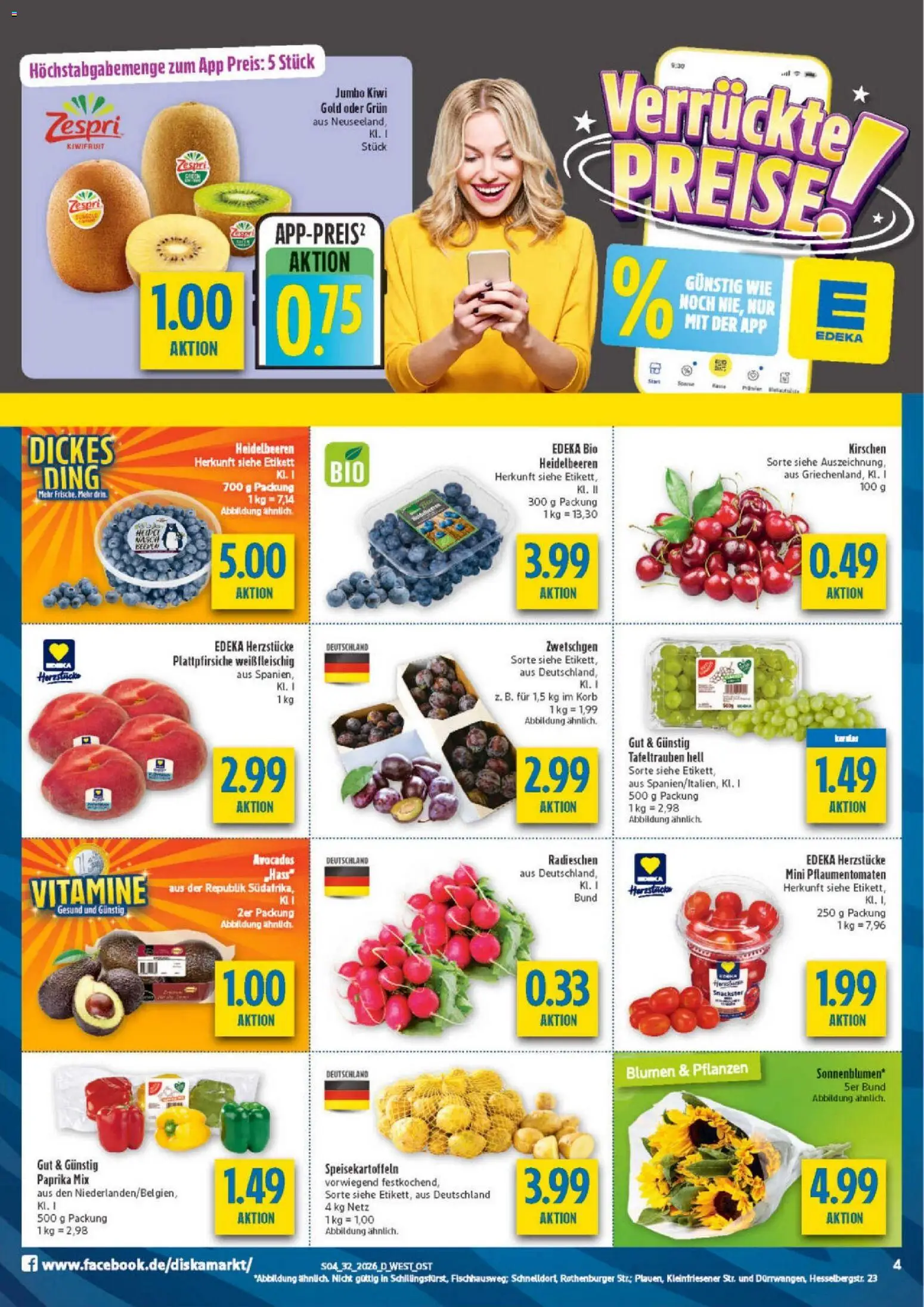 Diska - Diska Angebote Sachsen-Thüringen KW32 – gültig ab 03.08.2026 | Seite: 4 | Produkte: Korb, Zwetschgen, Heidelbeeren, Paprika