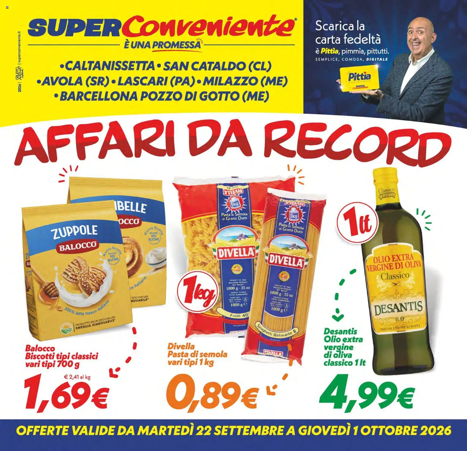Volantino SuperConveniente del 22/09/2026 | Pagina: 1 | Prodotti: Biscotti, Latte, Semola, Spaghetti