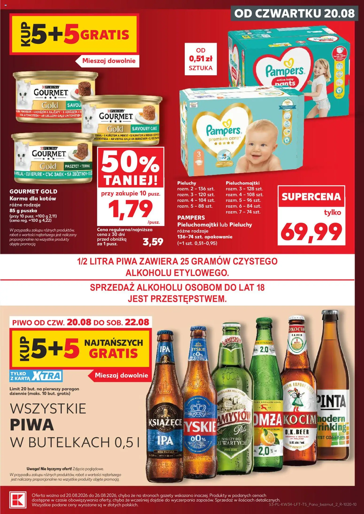 Kaufland gazetka od 20.08.2026 | Strona: 3 | Produkty: Pieluchomajtki, Karma dla kotów, Karma, Pieluchy