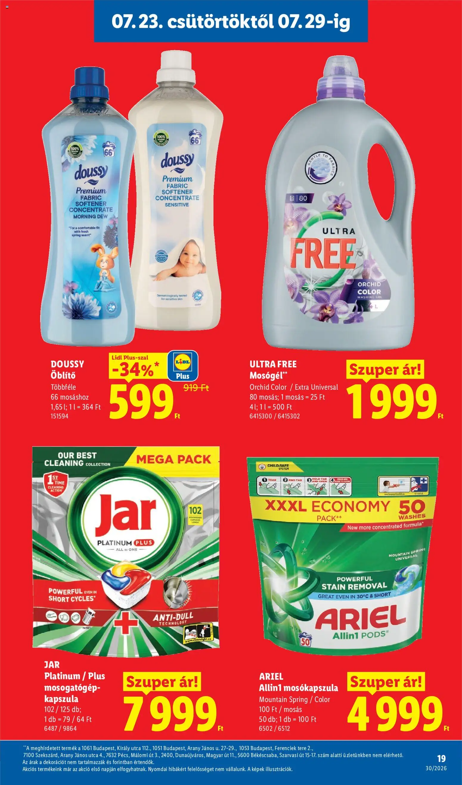 Lidl akciós ujság - amely érvényes a következő dátumtól: 2026.07.23. | Oldal: 19 | Termékek: Jar, Mosogatógép, Mosógél, Gél