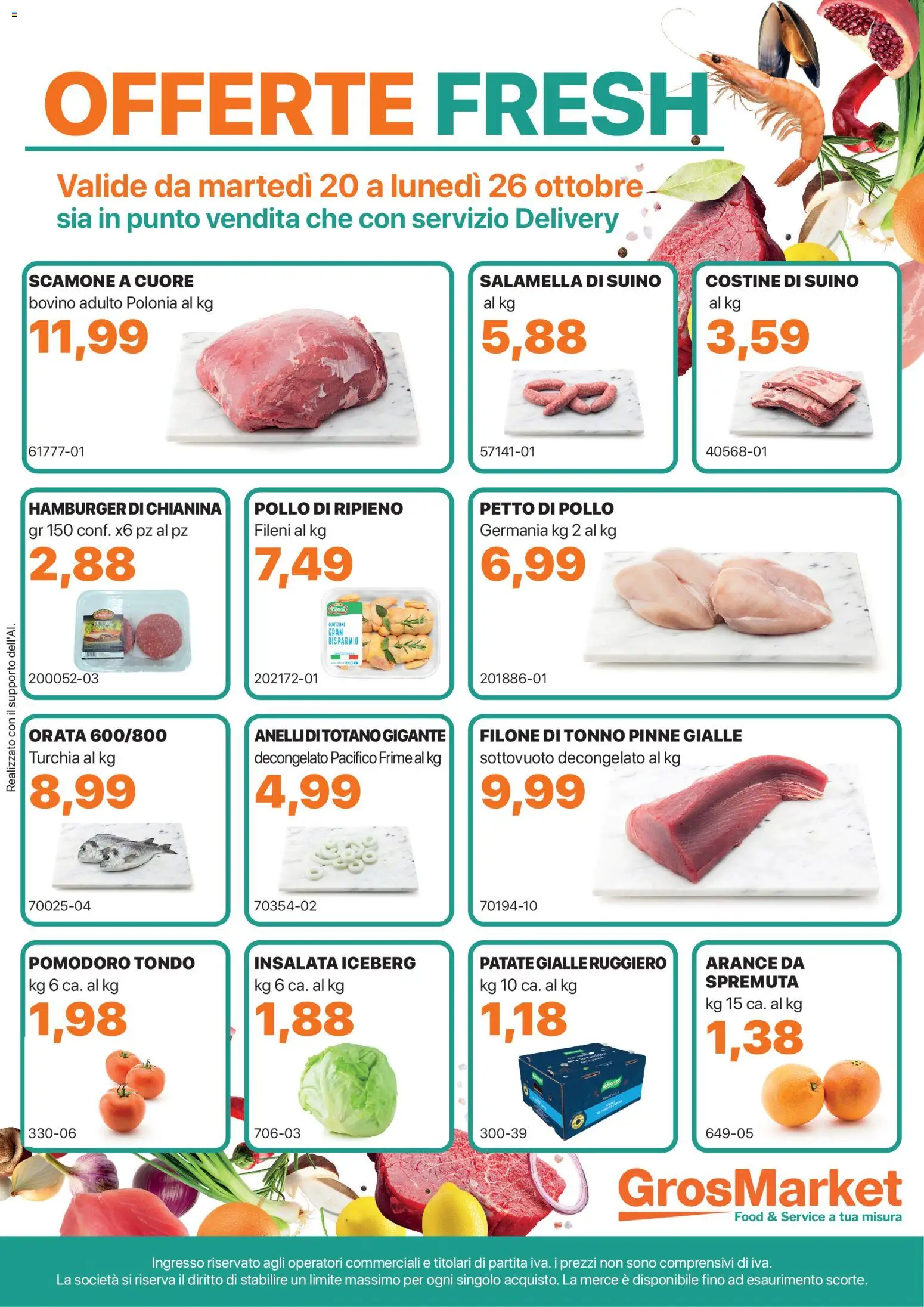 Volantino Sogegross del 20/10/2026 | Pagina: 1 | Prodotti: Bovino, Pollo, Insalata, Pinne