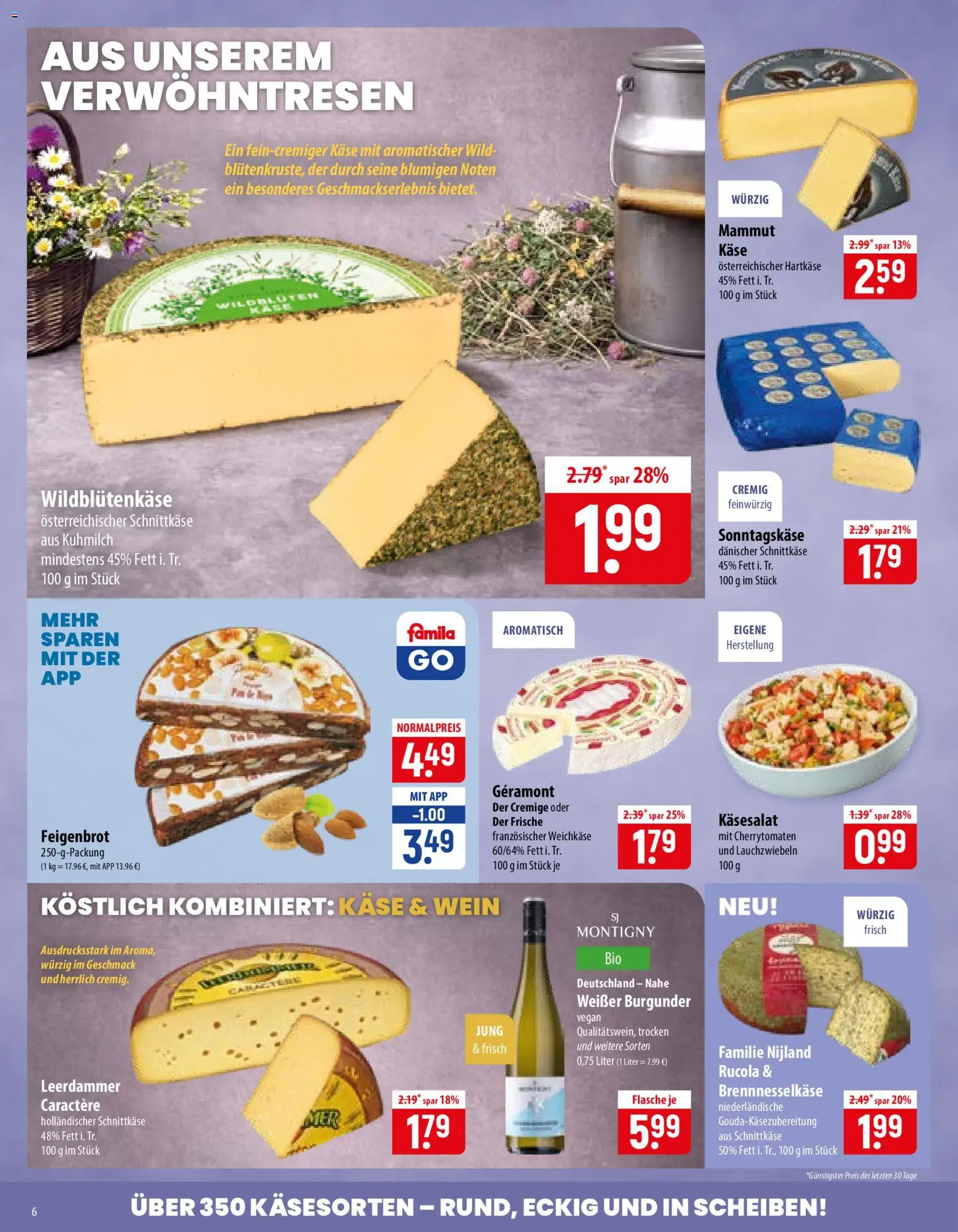 Famila Prospekt – gültig ab 27.07.2026 | Seite: 6 | Produkte: Geramont, Rucola, Leerdammer, Wein