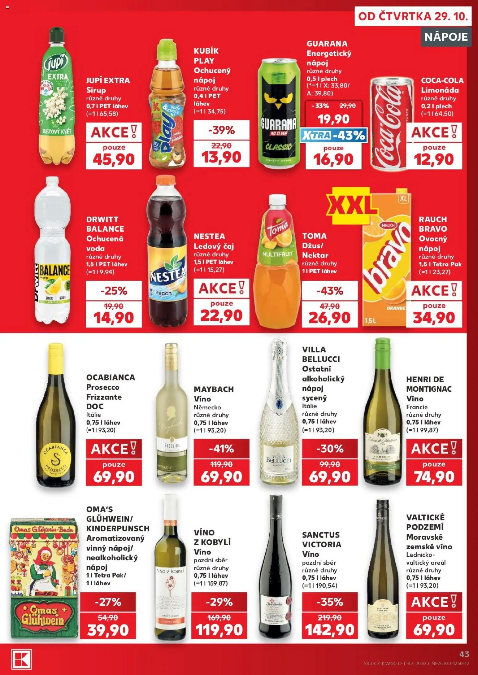 Kaufland leták - Brno od 29.10.2026 | Strana: 43 | Produkty: Nestea, Víno, Energetický nápoj, Ochucená voda
