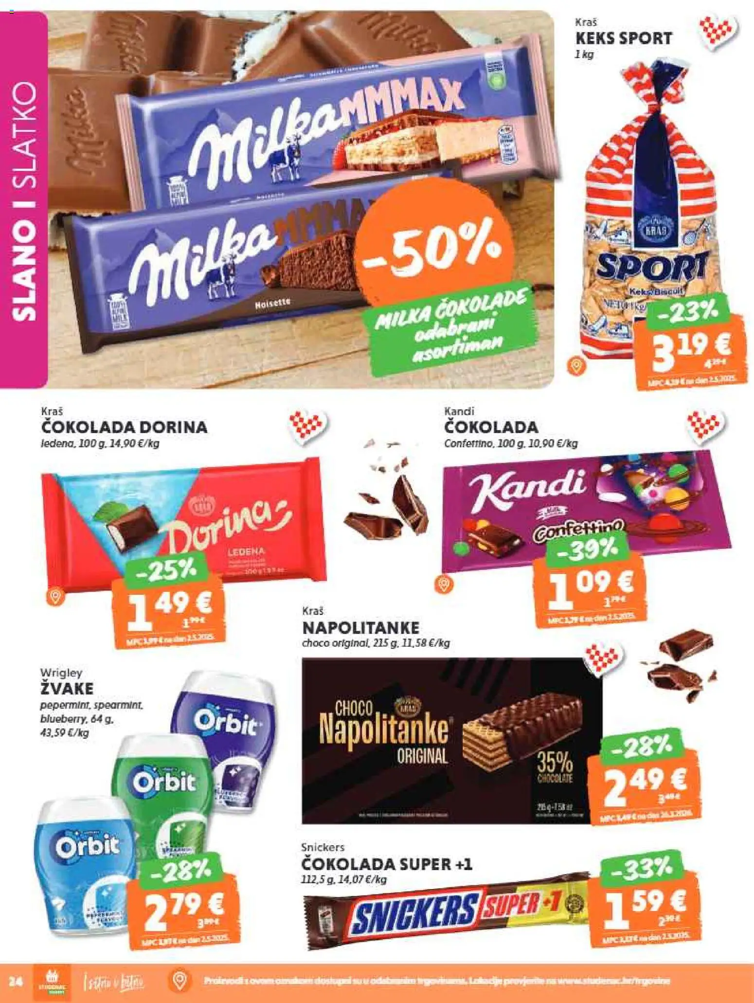 Studenac katalog | vrijedi od 10.06.2026 | Stranica: 24 | Proizvodi: Dorina, Snickers, Keks, Napolitanke