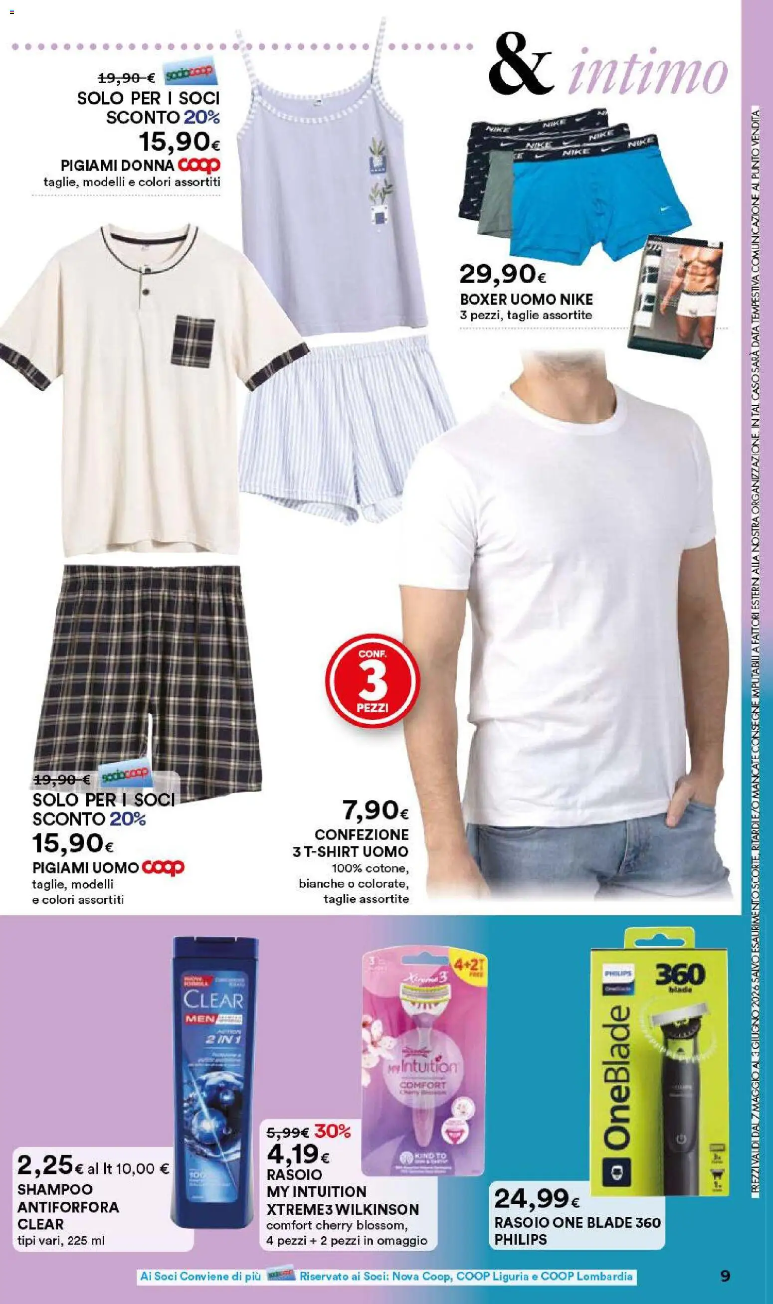 Volantino Ipercoop del 07.05.2026 | Pagina: 9 | Prodotti: Shampoo, Intimo, Boxer, Data