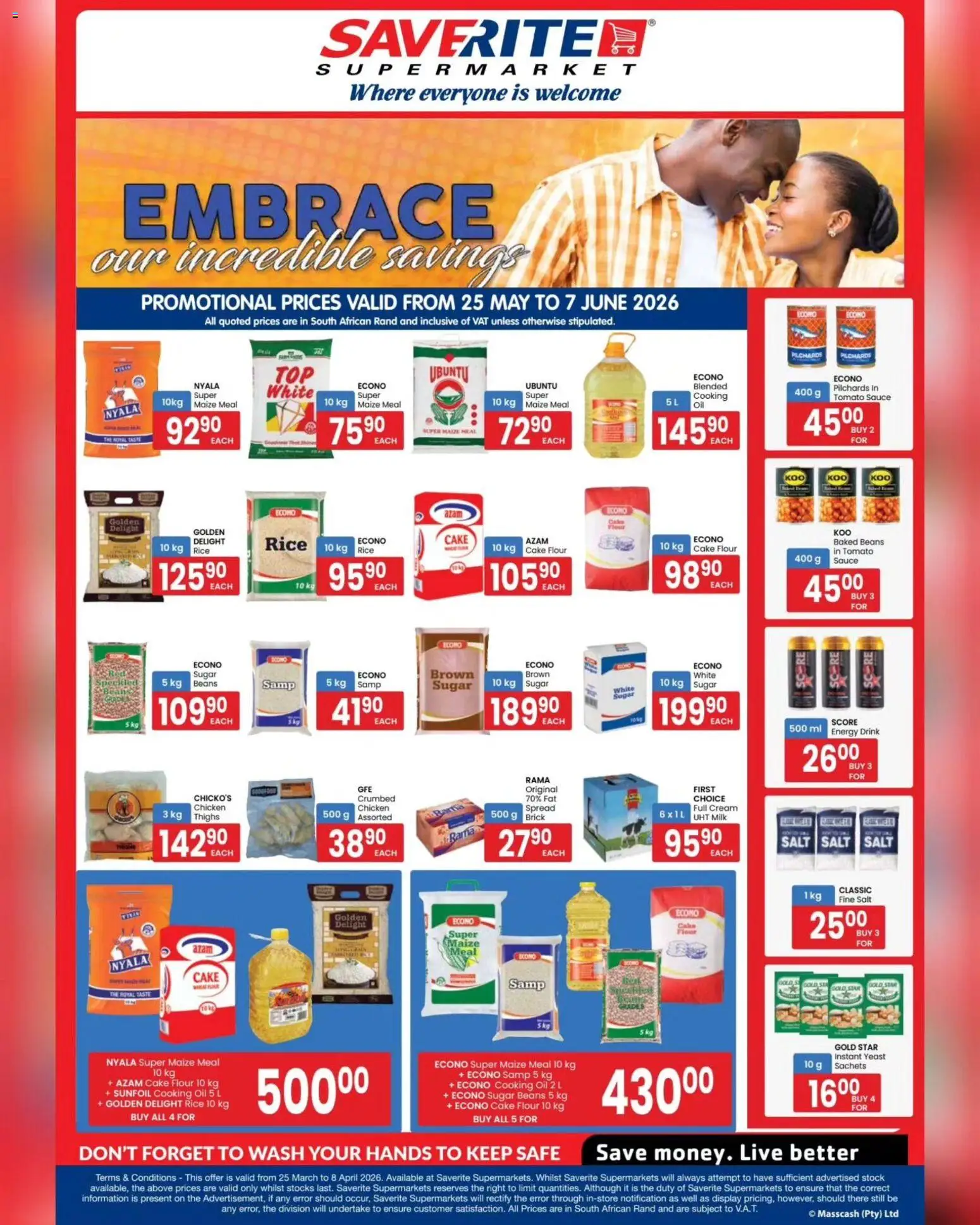 New Saverite catalogue – valid from 25.05.2026 | Page: 1 | Products: Pilchards, Flour, Baked beans, Cream