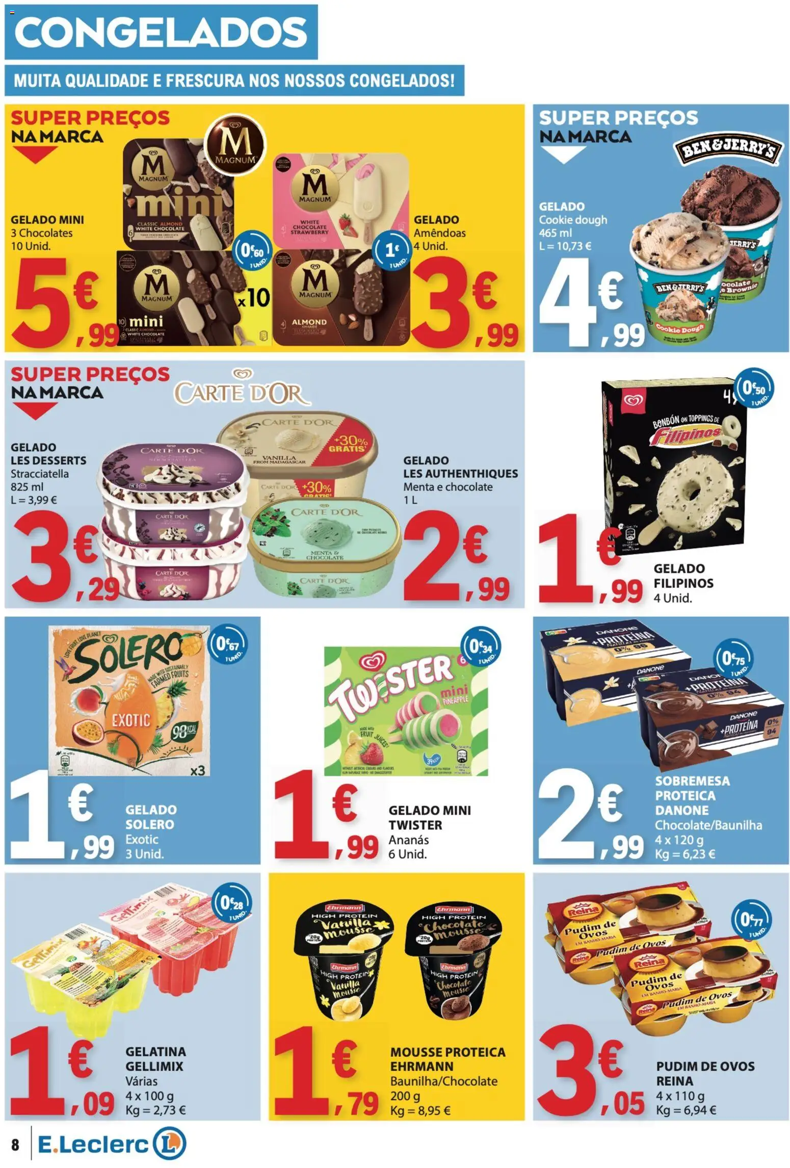 E.Leclerc folheto │ válido de 04.06.2026 | Página: 8 | Produtos: Gelado, Ovos, Chocolate, Proteina