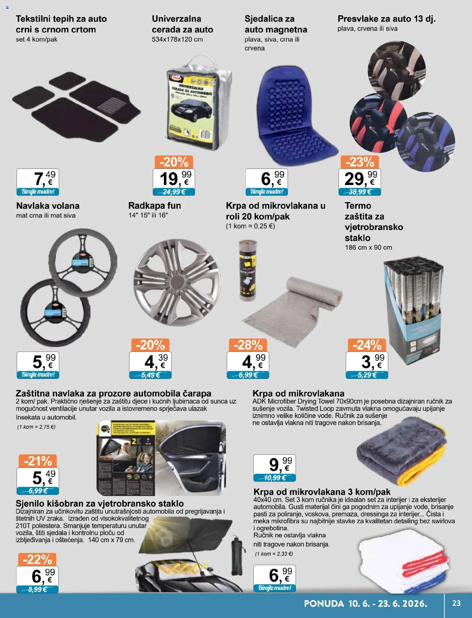 KTC katalog | vrijedi od 10.06.2026 | Stranica: 23 | Proizvodi: Cerada za auto, Tepih, Ručnik, Kišobran