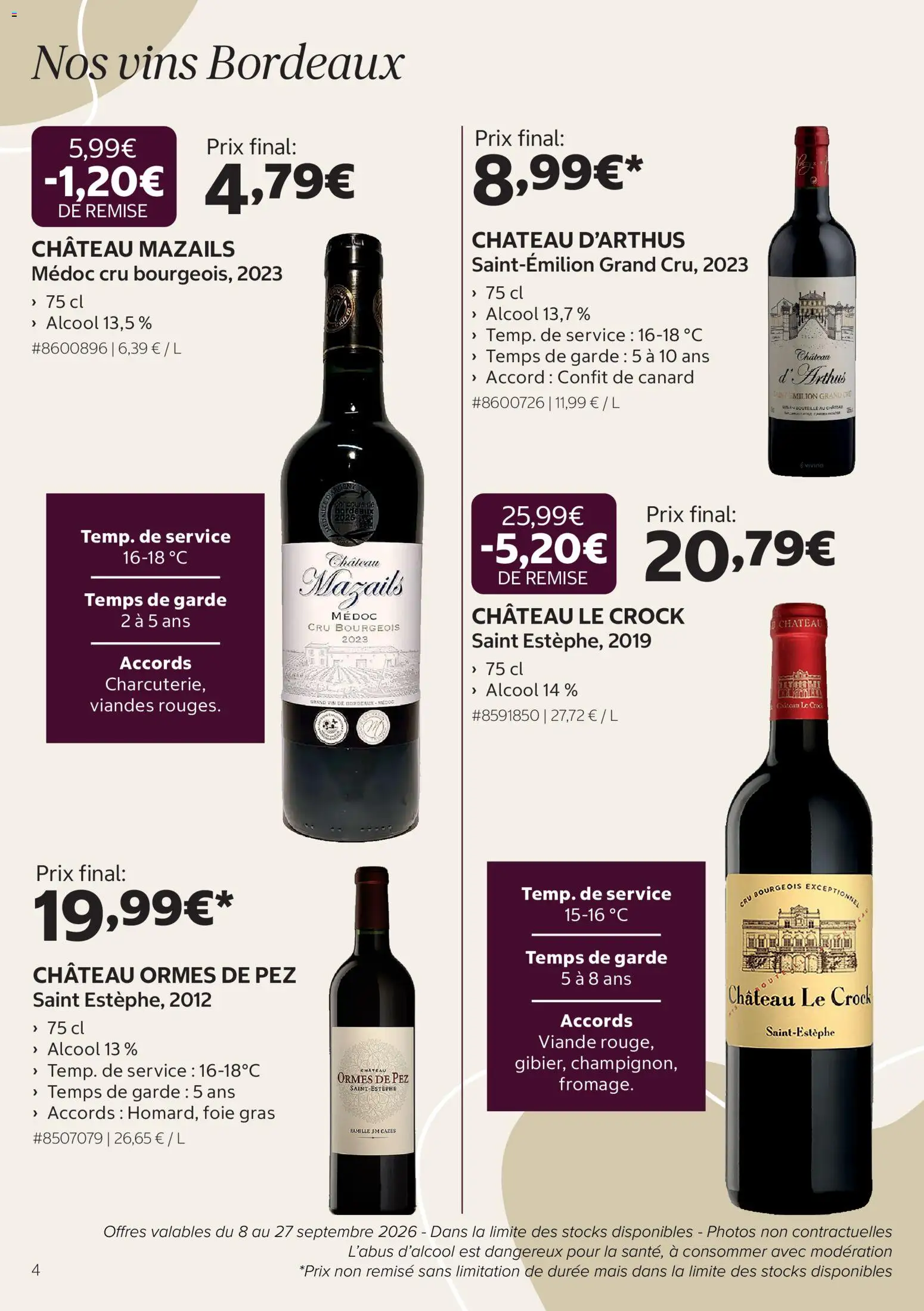 {H1} | Page: 4 | Produits: Canard, Alcool, Mais, Bouteille