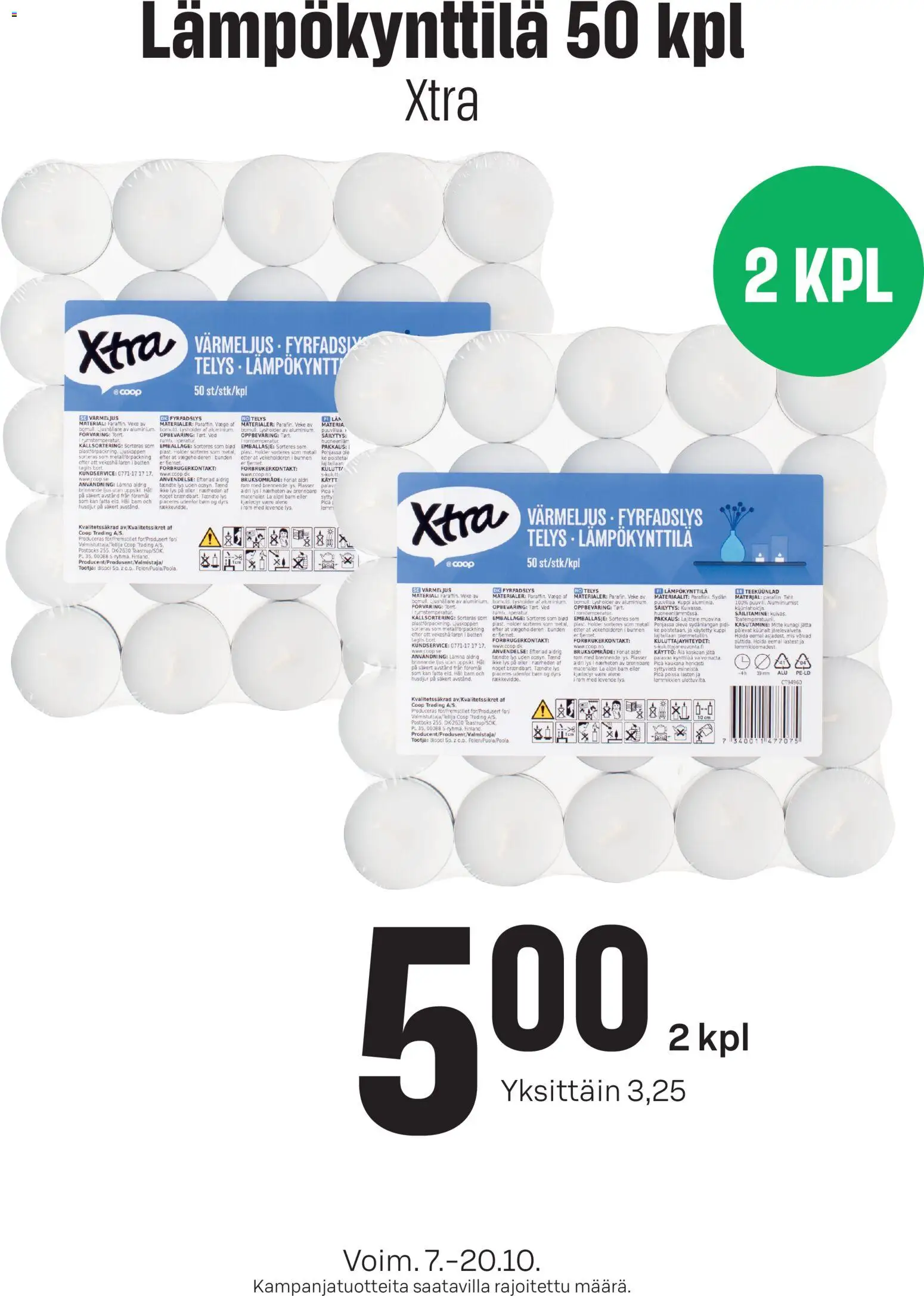 Prisma Lämpökynttila Xtra – voimassa 07/10/2026 alkaen | Sivu: 1