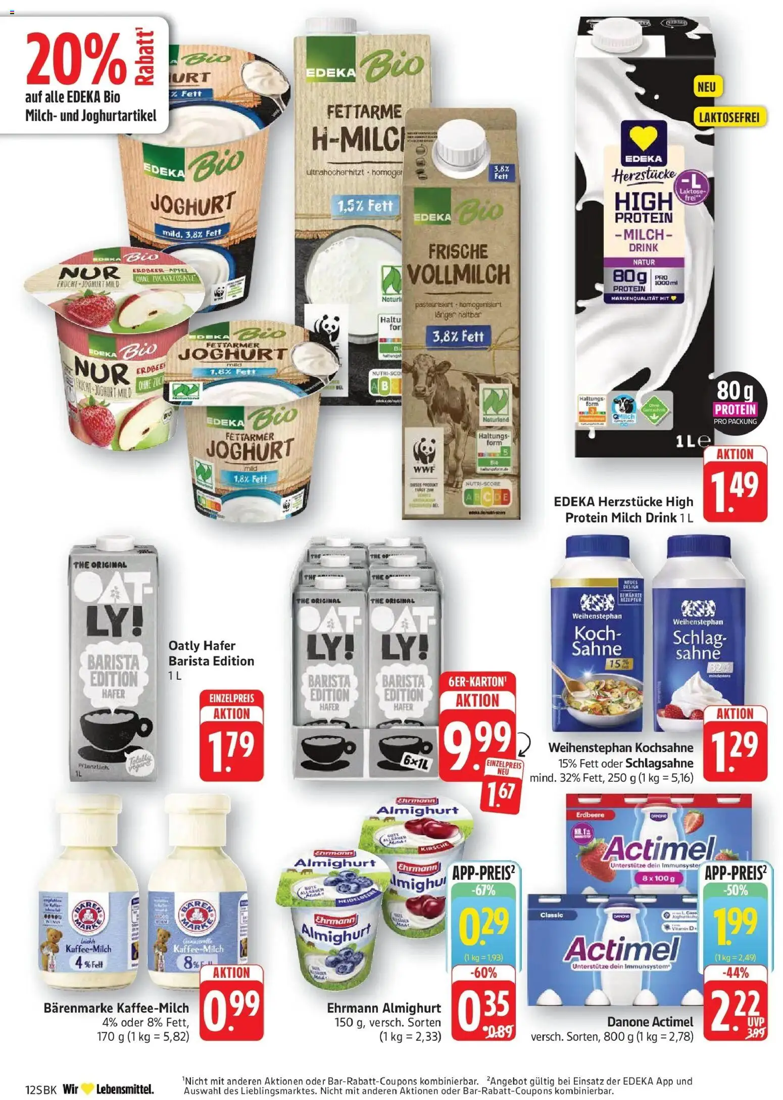 Edeka Prospekt Walldorf (ab 28.09.2026) » Angebote Online | Seite: 12 | Produkte: Actimel, Kochsahne, Oatly, Sahne