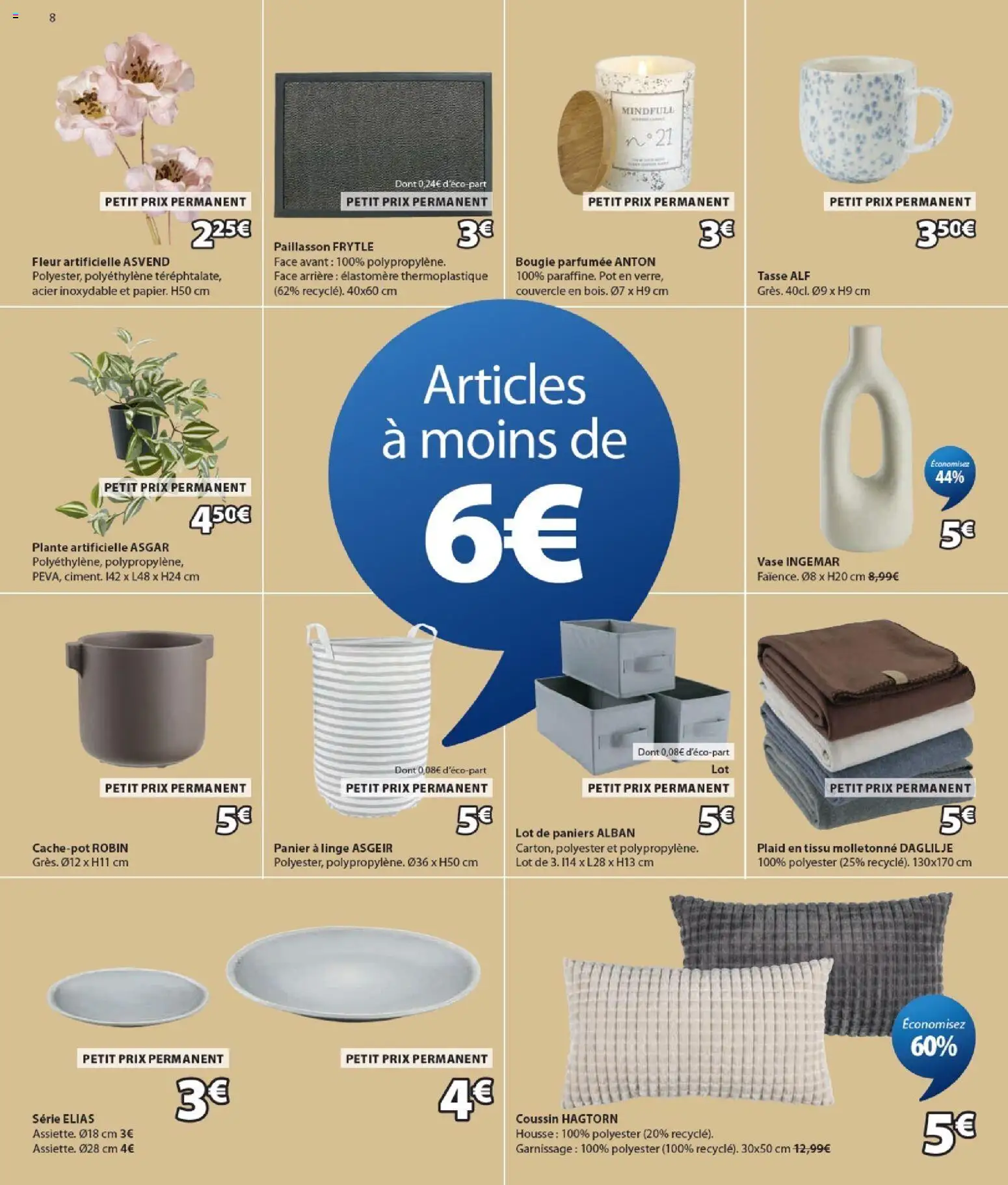 {H1} | Page: 8 | Produits: Panier à linge, Panier, Paillasson, Vase
