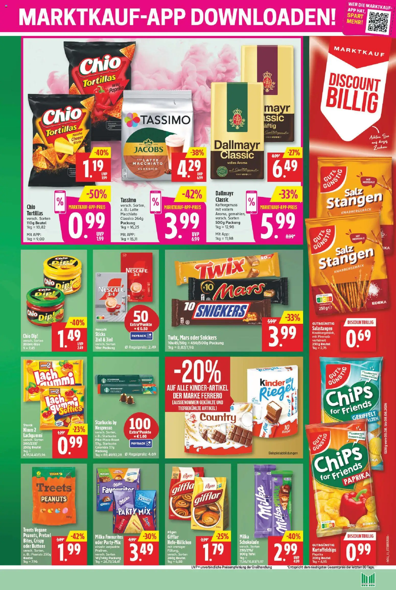 Marktkauf Prospekt – gültig ab 03.08.2026 | Seite: 11 | Produkte: Schokolade, Snickers, Dallmayr, Chio tortillas
