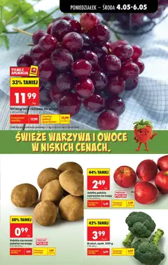 Pogląd oferty "Winogrono różowe na wagę, Winogrono różowe na wagę" - ważna od 04.05.2026 | Strona: 23 | Produkty: Winogrono, Ziemniaki, Warzywa, Owoce