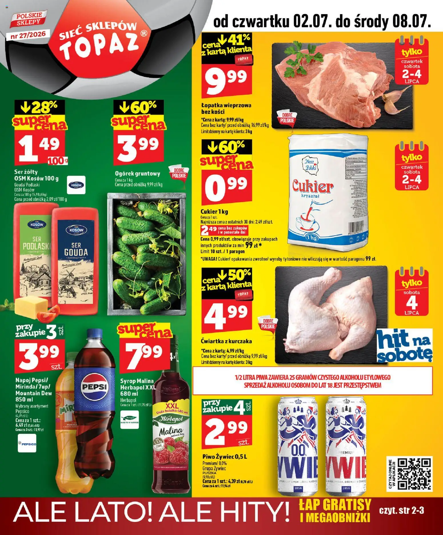Topaz gazetka od 02.07.2026 | Strona: 1 | Produkty: Karta, Syrop, Pepsi, Cukier
