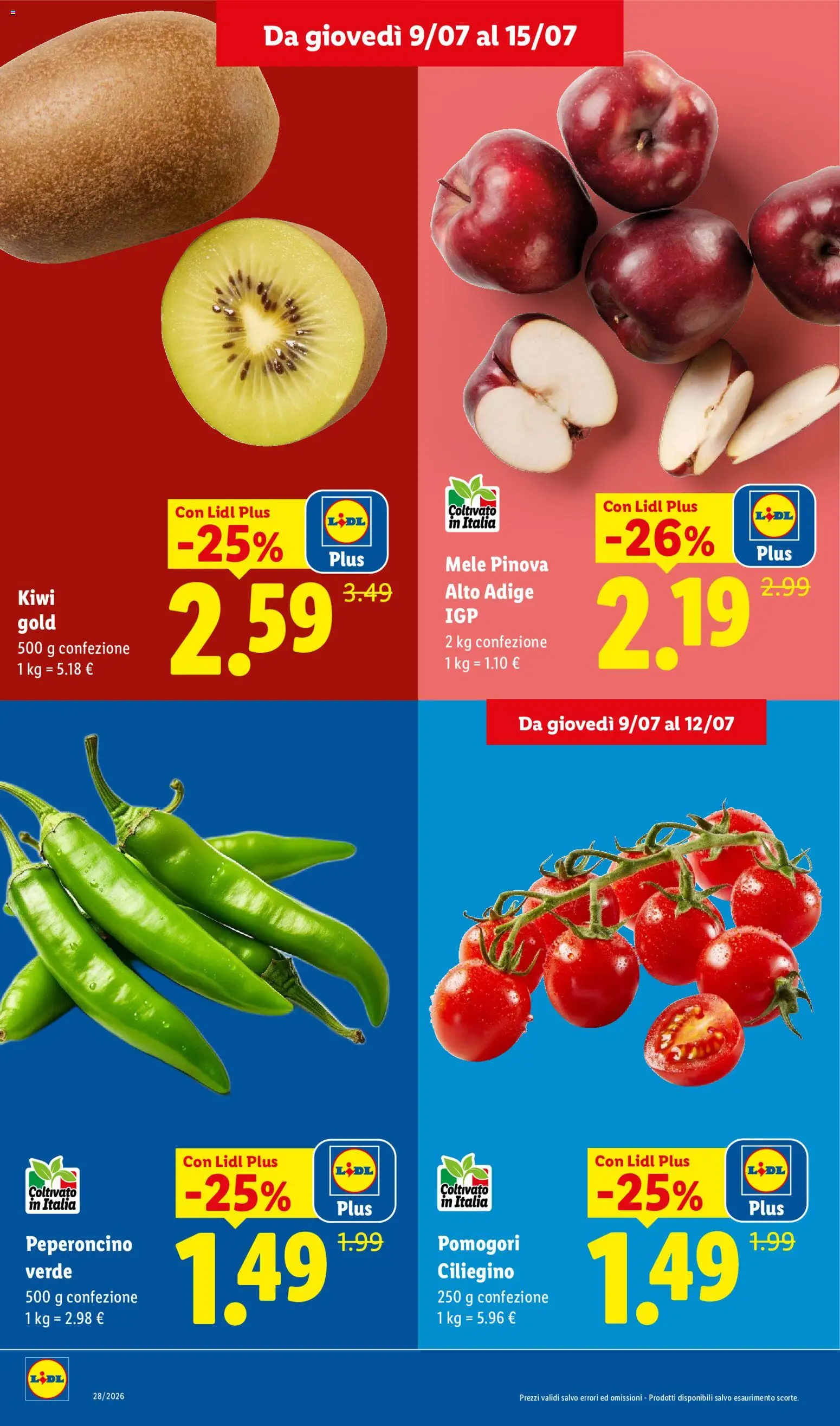 Volantino Lidl del 09/07/2026 | Pagina: 4 | Prodotti: Mele, Kiwi, Peperoncino