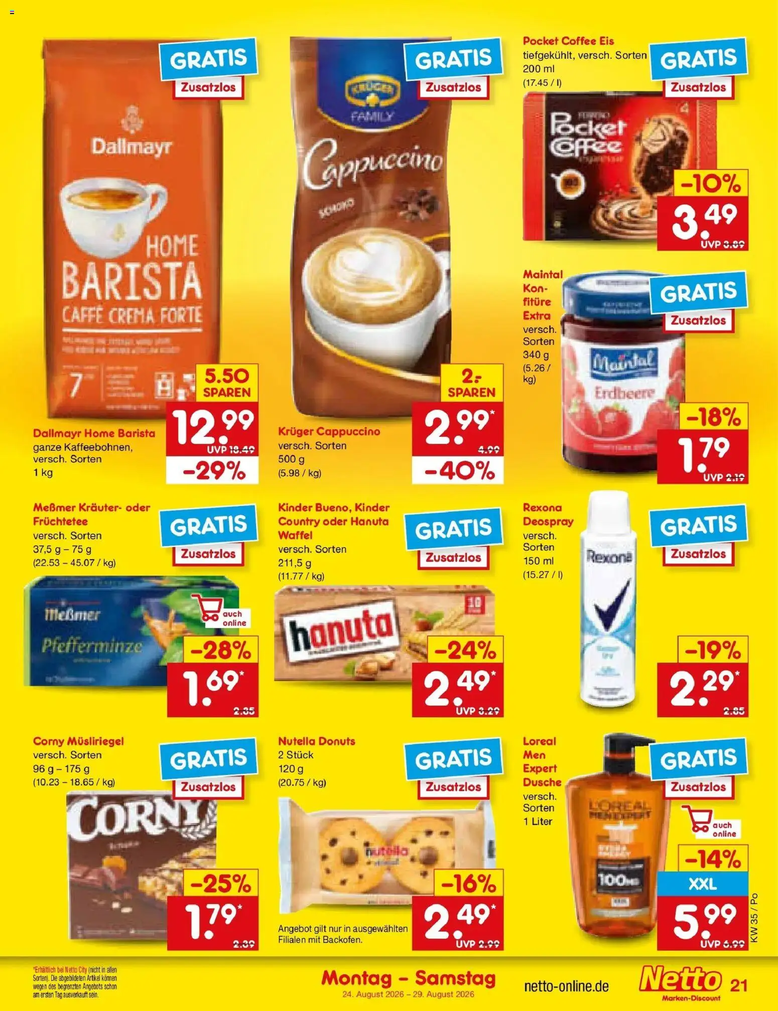 Netto Marken-Discount Prospekt Amberg (ab 24.08.2026) » Angebote | Seite: 31 | Produkte: Messmer, Donuts, Deospray, Eis