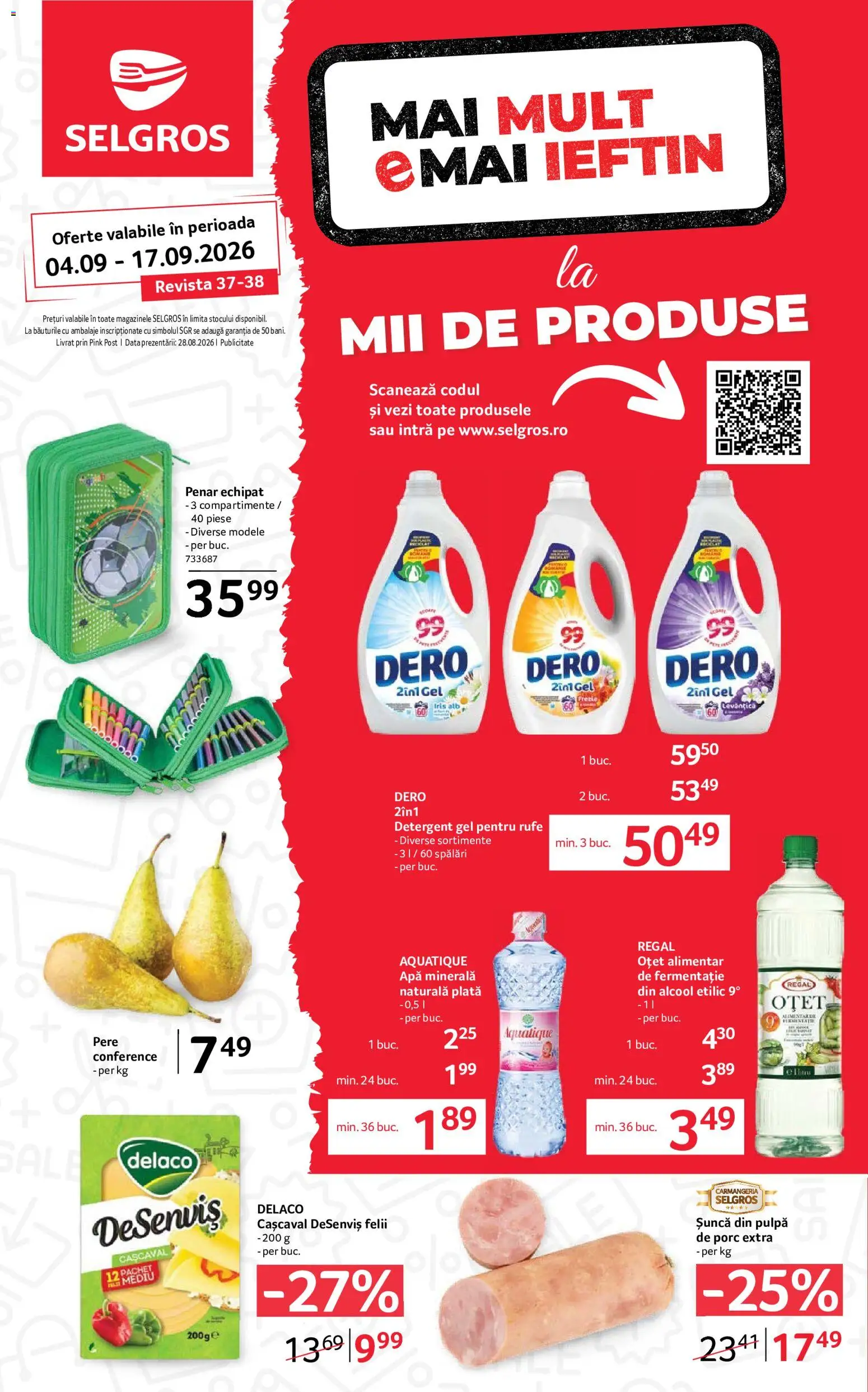 Noul catalog Selgros – valabil de la 04.09.2026 | Pagină: 1 | Produse: Apa minerala, Cașcaval, Oțet, Apă
