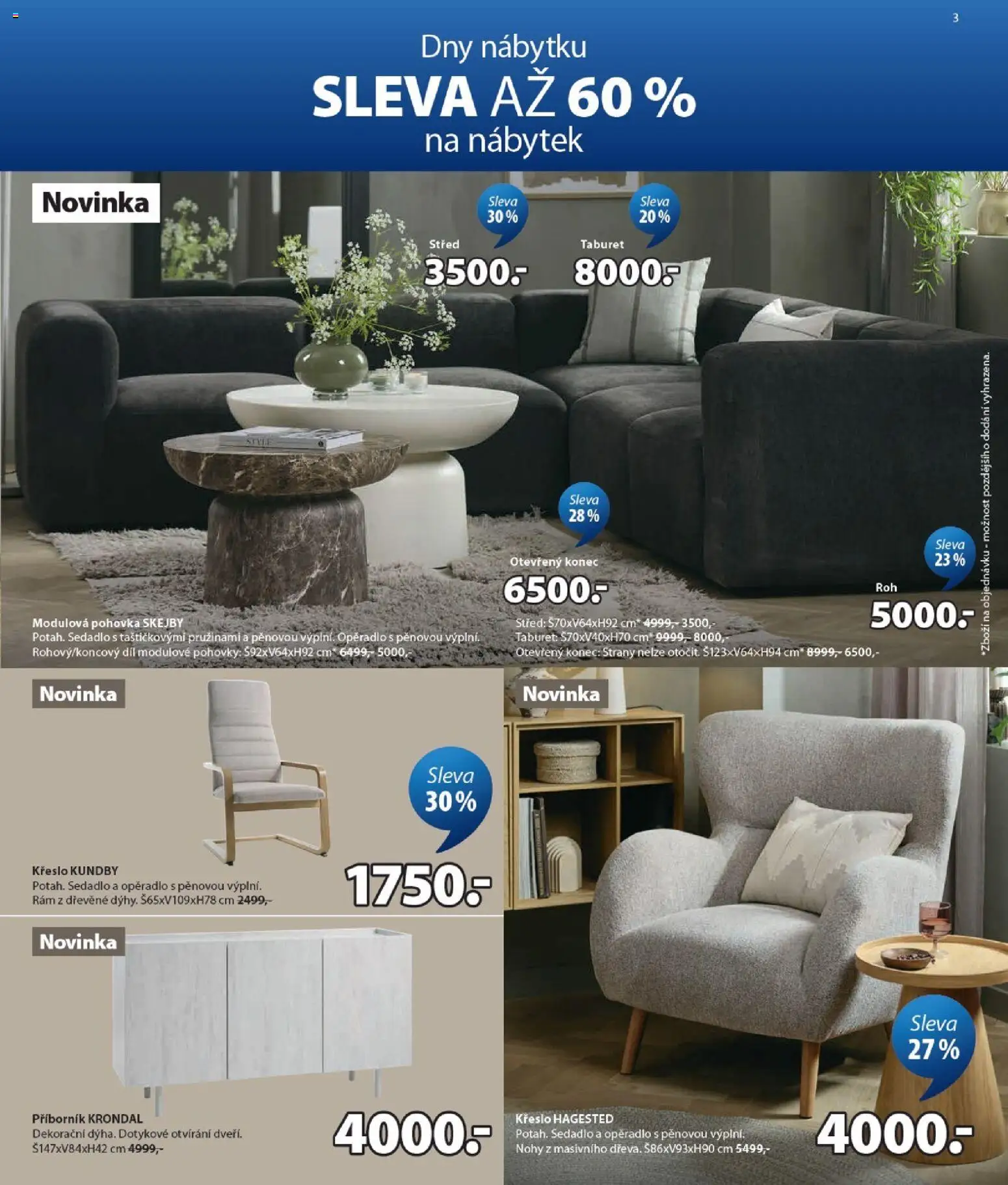JYSK leták od 12.08.2026 | Strana: 3 | Produkty: Taburet, Pohovka, Křeslo, Příborník