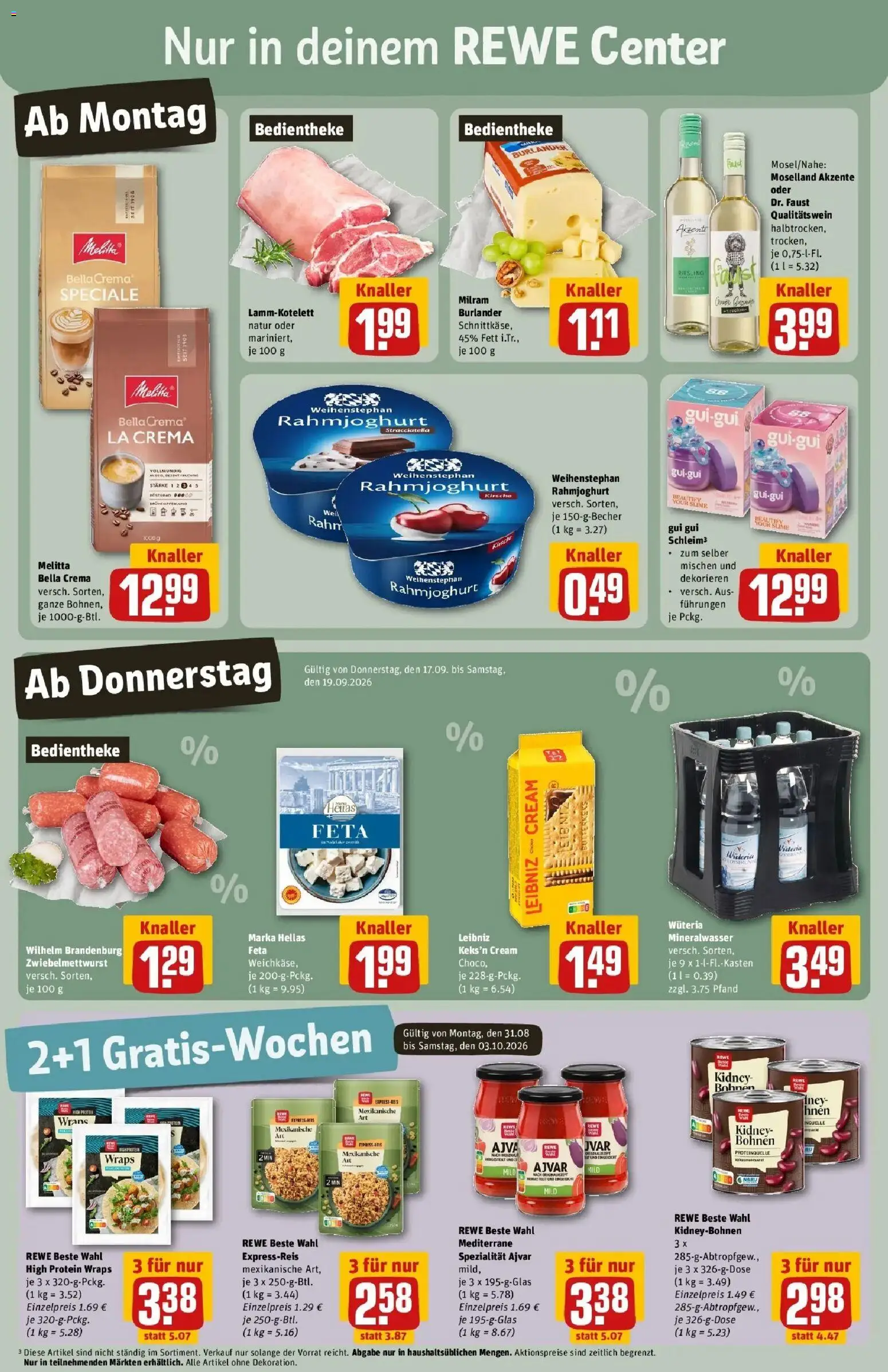 REWE Prospekt ab 14.09.2026 zum Blättern » Angebote | Seite: 3 | Produkte: Melitta, Feta, Mineralwasser, Milram