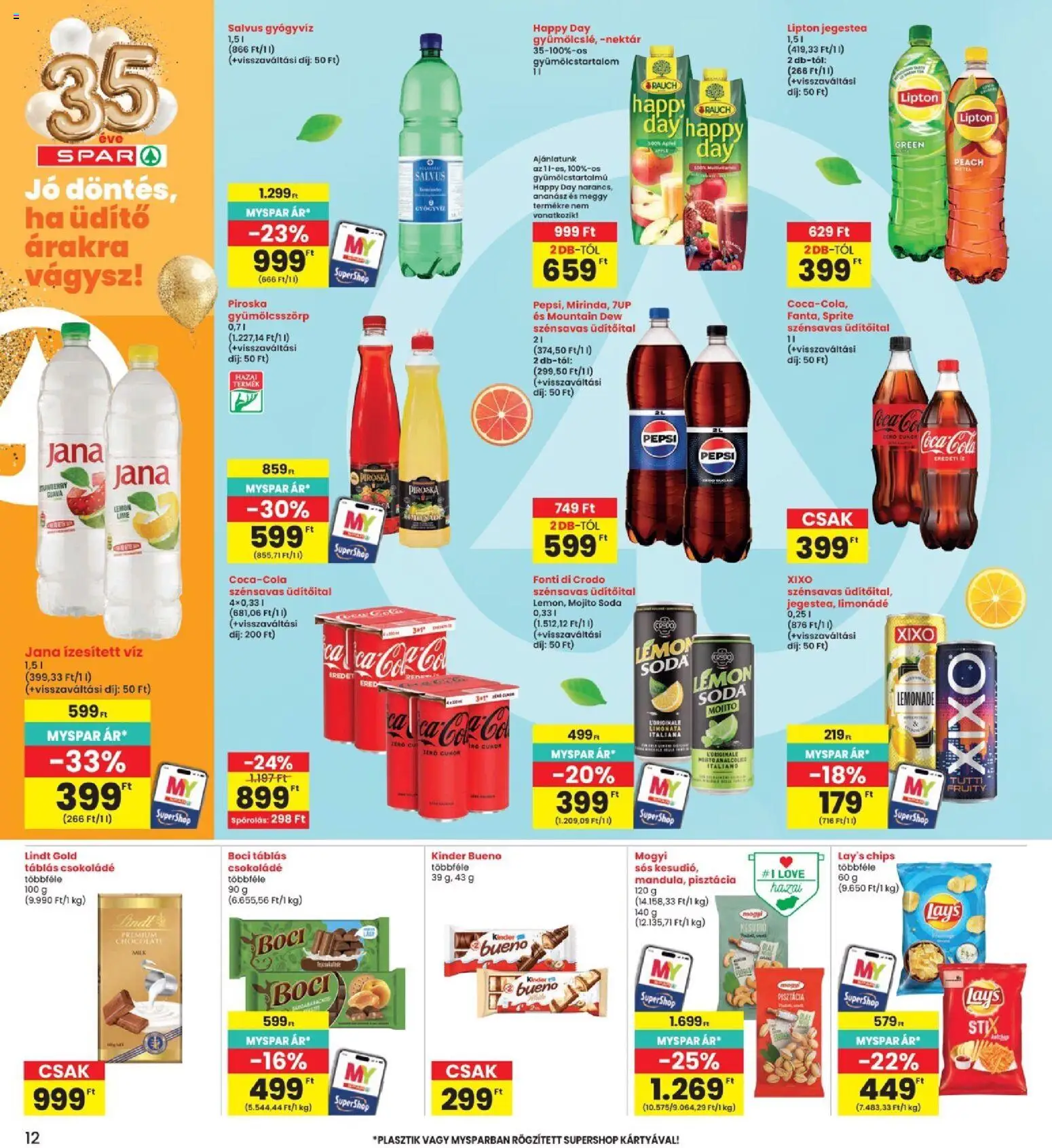 Interspar akciós ujság - amely érvényes a következő dátumtól: 2026.09.24. | Oldal: 12 | Termékek: Chips, Jegestea, Rauch, Kinder