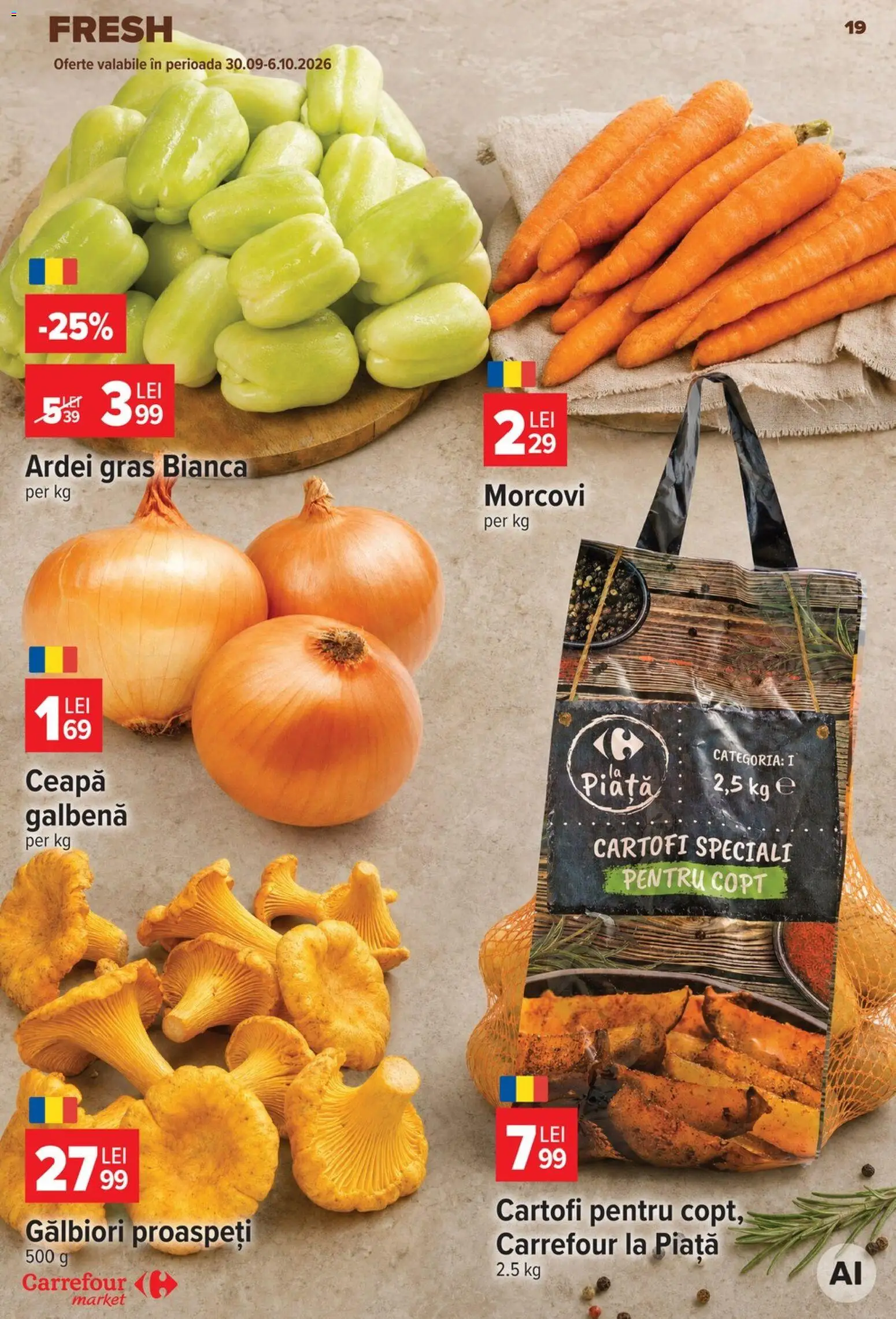 Noul catalog Carrefour – valabil de la 30.09.2026 | Pagină: 19 | Produse: Ardei, Morcovi, Cartofi, Ceapă