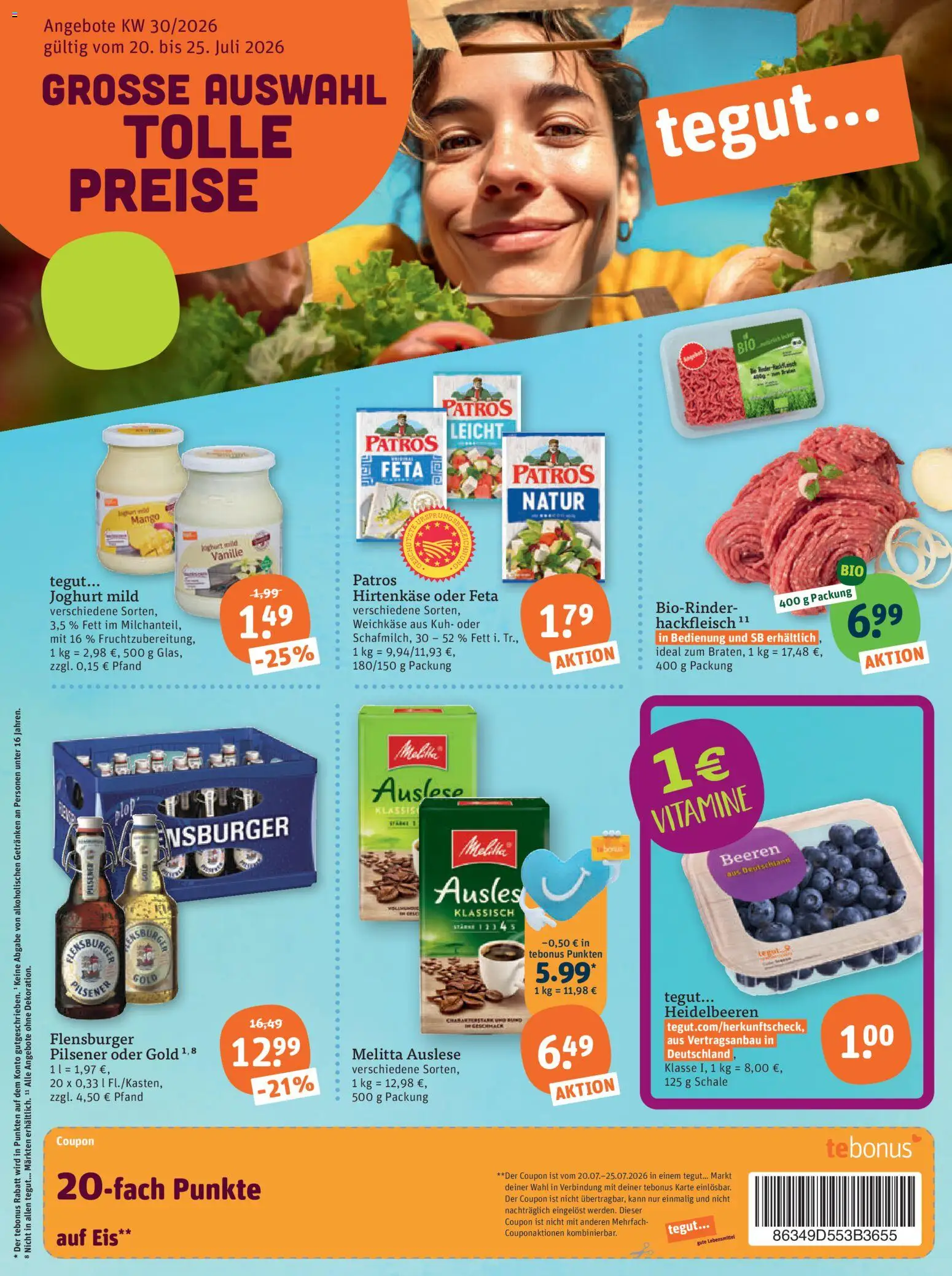 Tegut Prospekt – gültig ab 20.07.2026 | Seite: 3 | Produkte: Melitta, Feta, Patros, Heidelbeeren