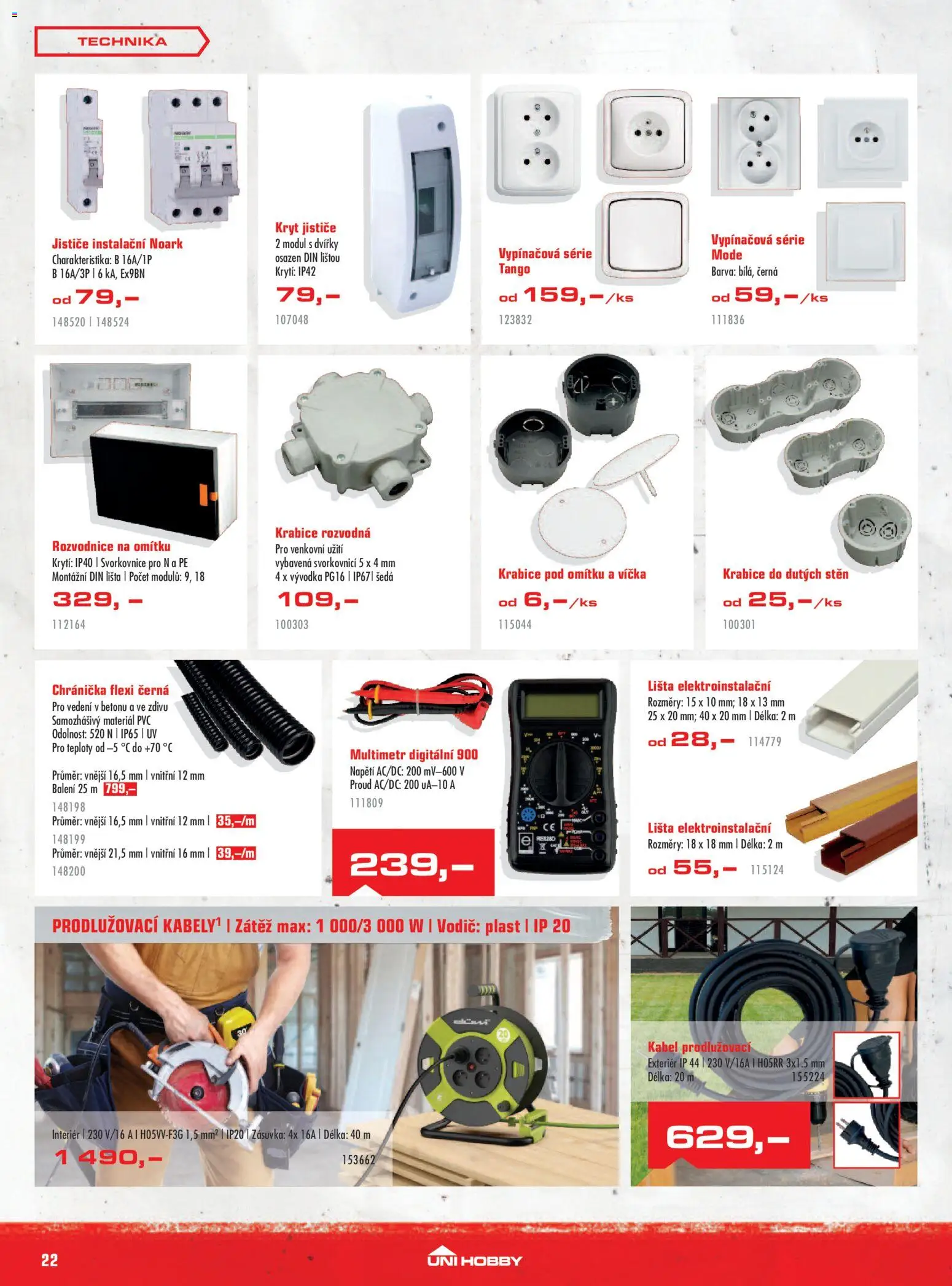 Uni Hobby leták od 27.08.2026 | Strana: 22 | Produkty: Multimetr, Kabel, Krabice, Zásuvka