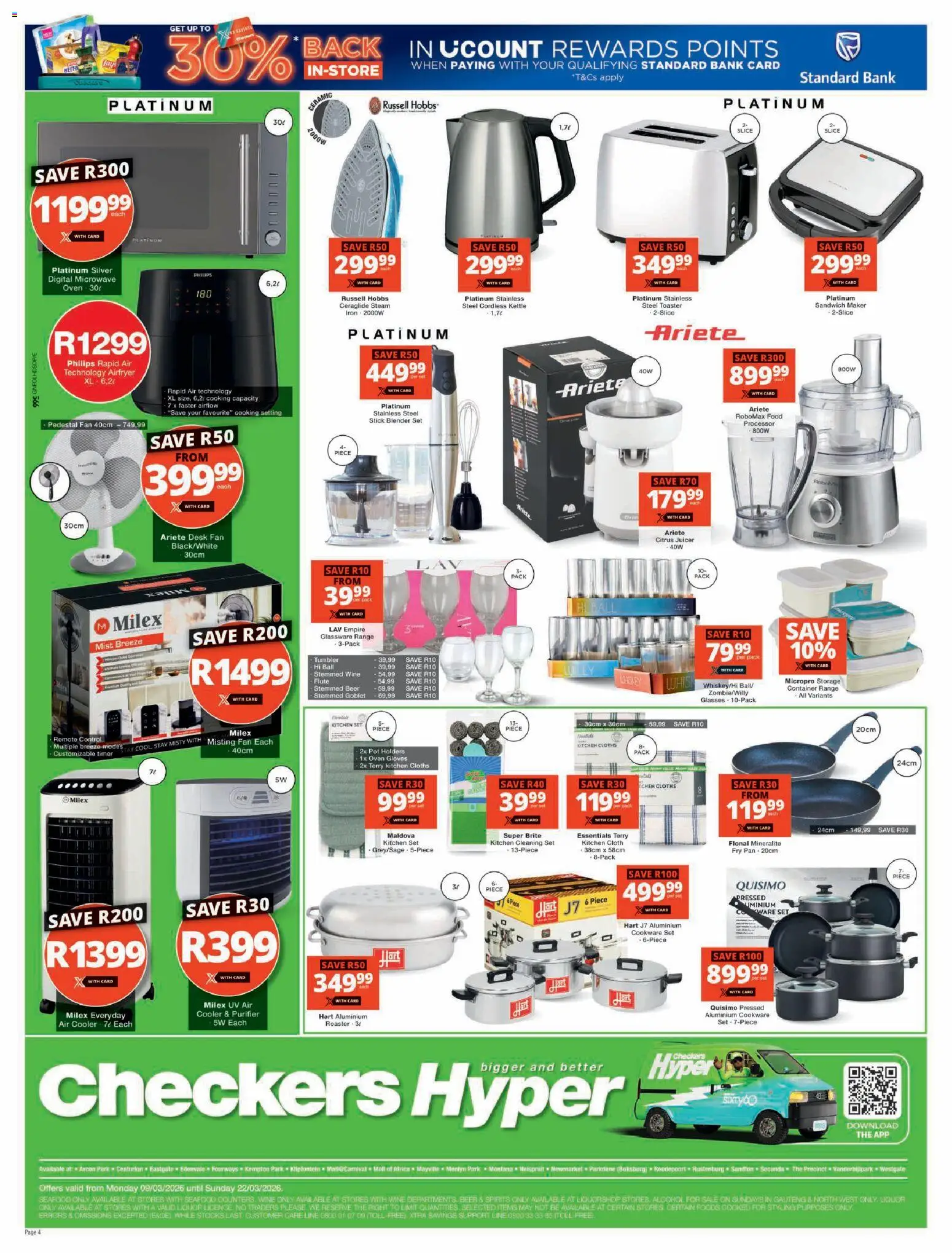 New Checkers catalogue – valid from 09.03.2026 | Page: 4 | Products: Pedestal, Sandwich maker, Toaster, Cooler