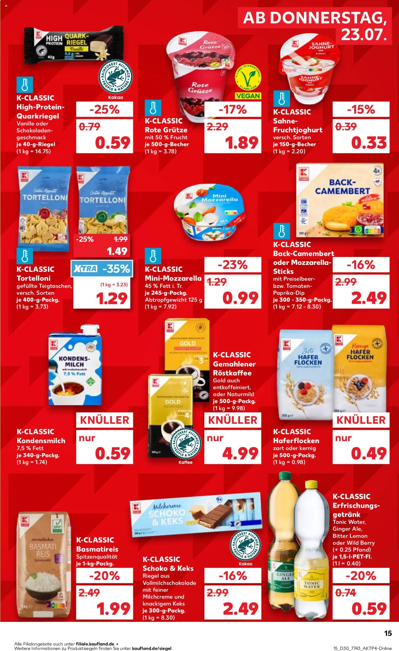 Kaufland Prospekt Völklingen – gültig ab 23.07.2026 | Seite: 15 | Produkte: Basmatireis, Mozzarella, Tomaten, Fruchtjoghurt