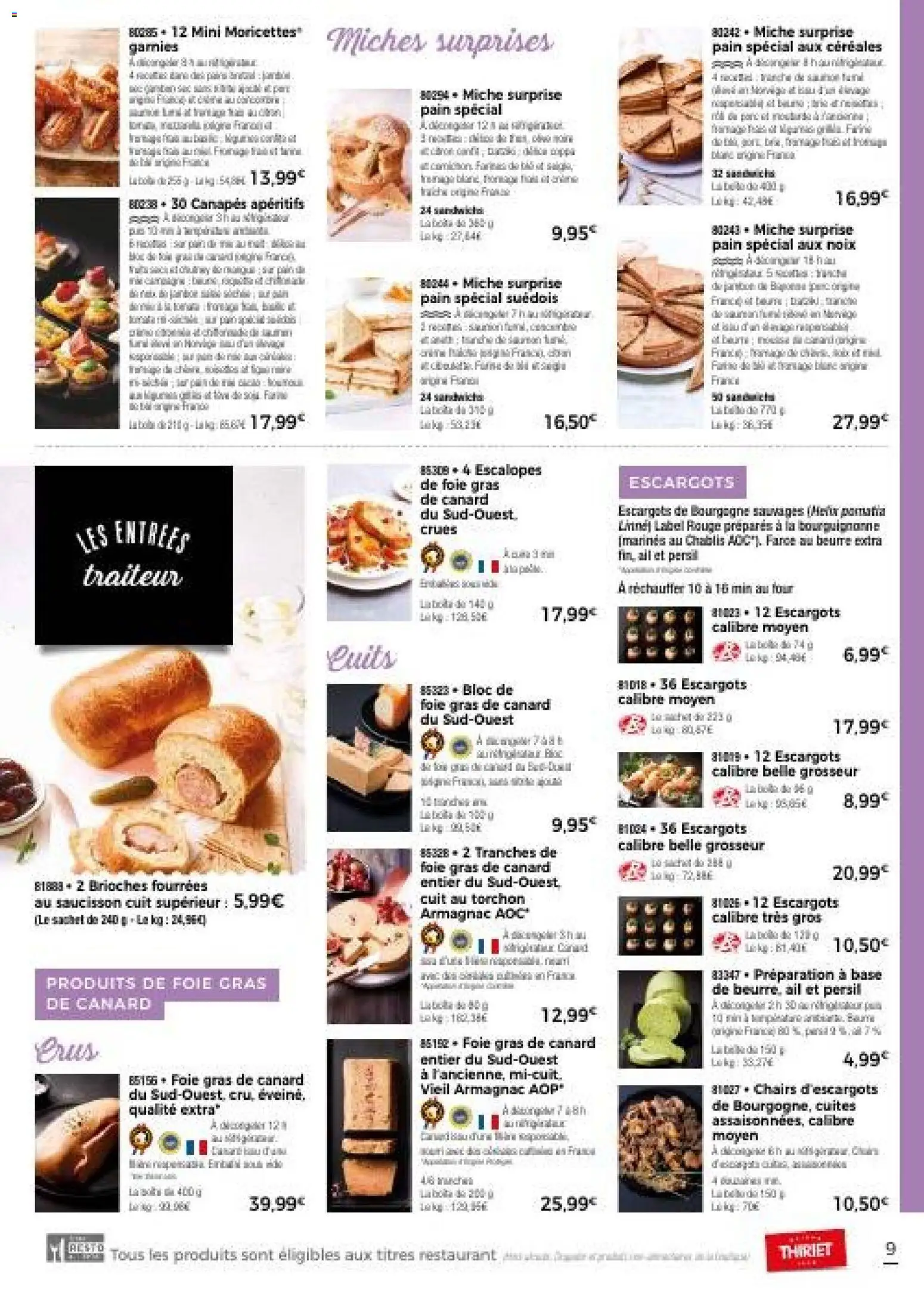 {H1} | Page: 9 | Produits: Ail, Escalopes, Beurre, Canapés