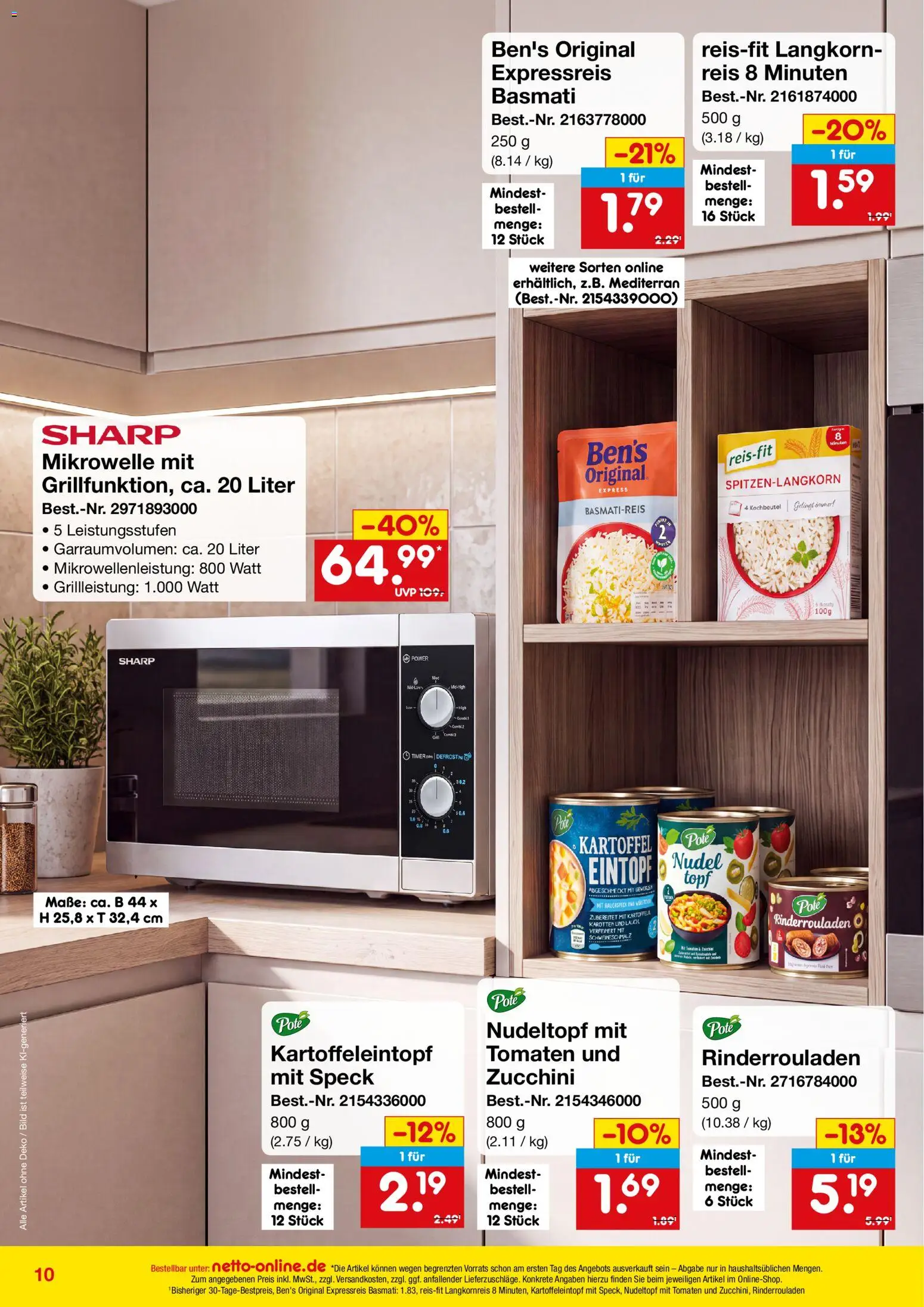 Netto Marken-Discount Online-Angebote September – gültig ab 01.09.2026 | Seite: 10 | Produkte: Rinderrouladen, Mikrowelle, Reis, Zucchini