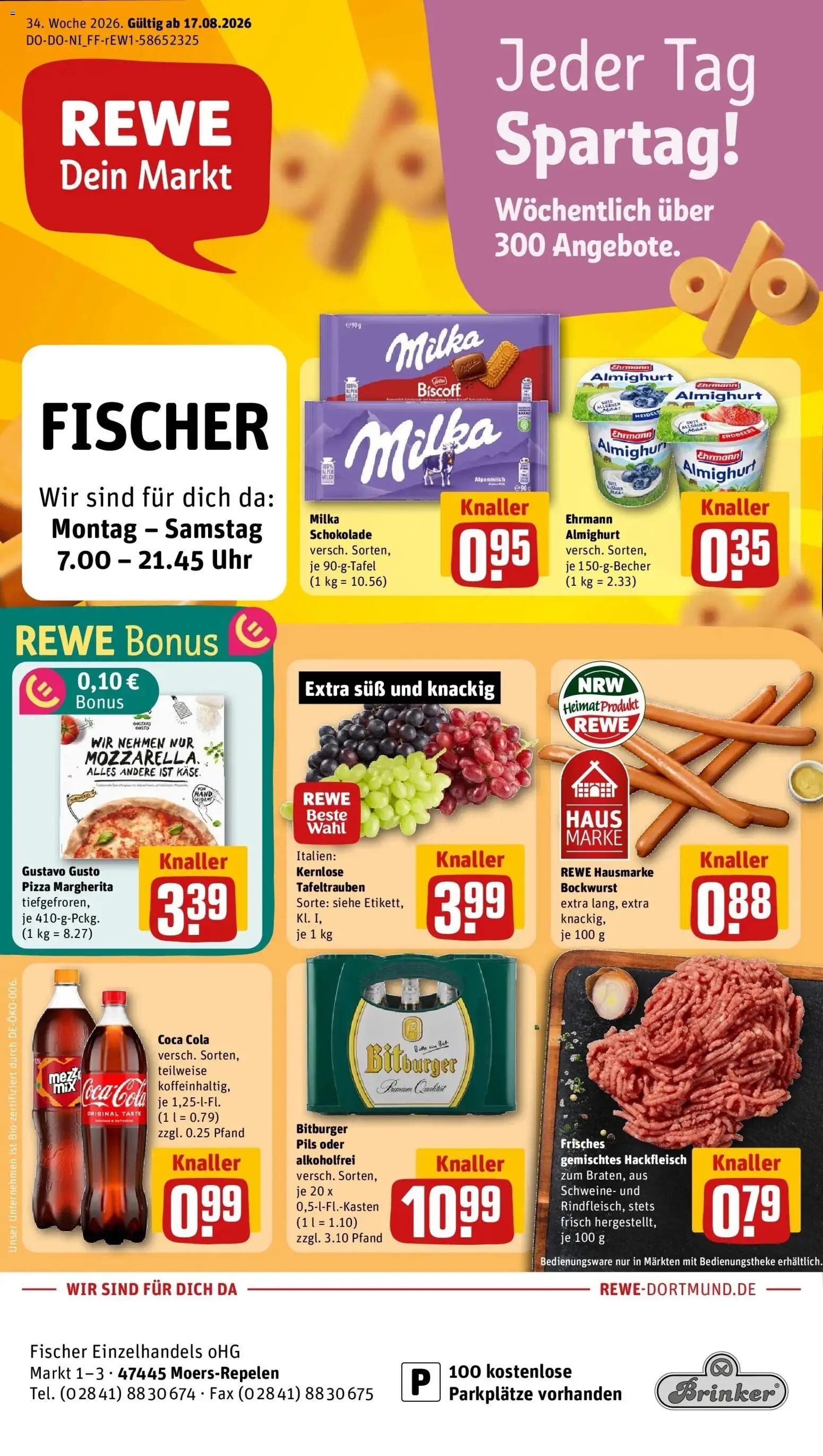 REWE Prospekt ab 17.08.2026 zum Blättern » Angebote | Seite: 1 | Produkte: Gustavo gusto, Käse, Pizza, Hackfleisch