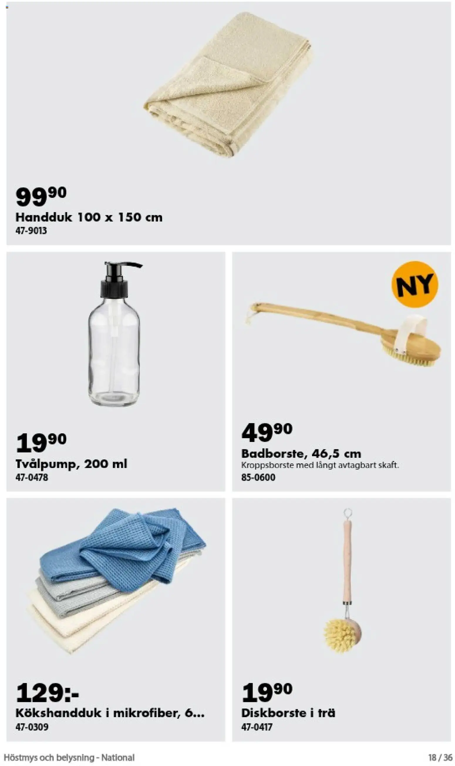 Biltema reklamblad aktuell från 01/09/2026 | Sida: 18 | Produkter: Handduk, Diskborste, Belysning