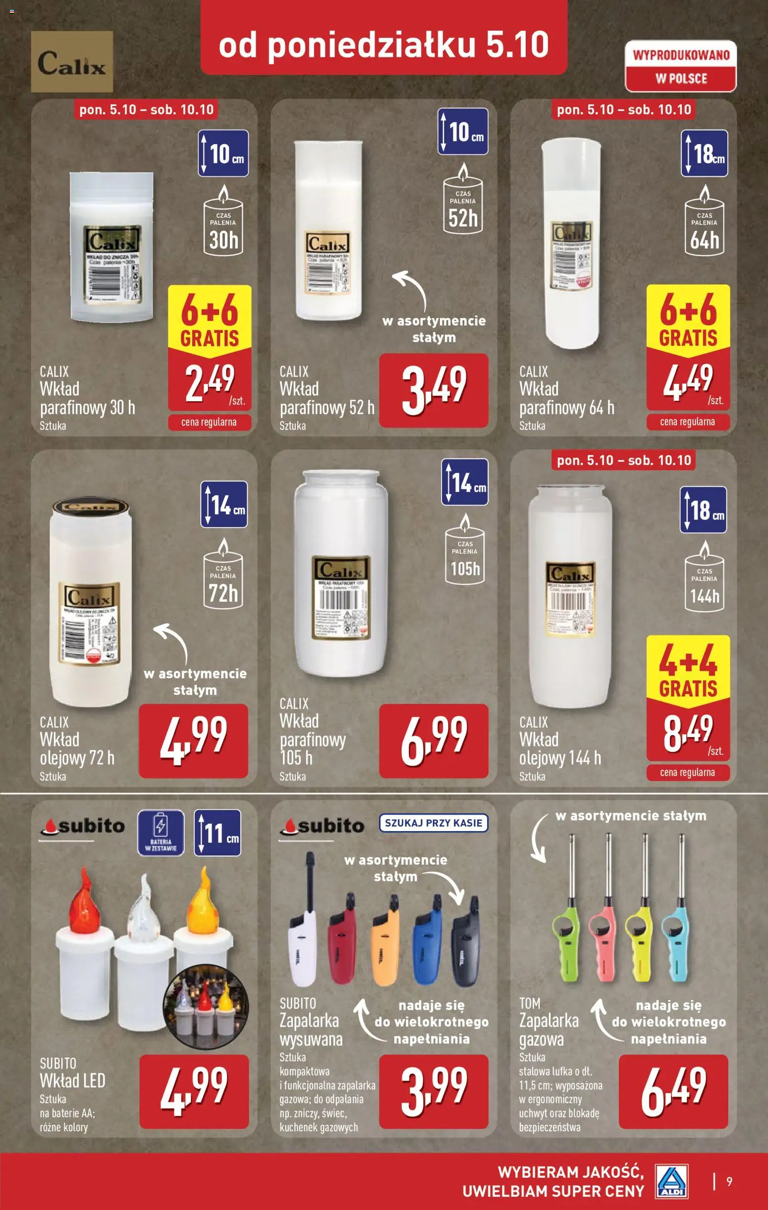 Aldi gazetka - Znicze i stroiki od 05.10.2026 | Strona: 9 | Produkty: Baterie, Bateria