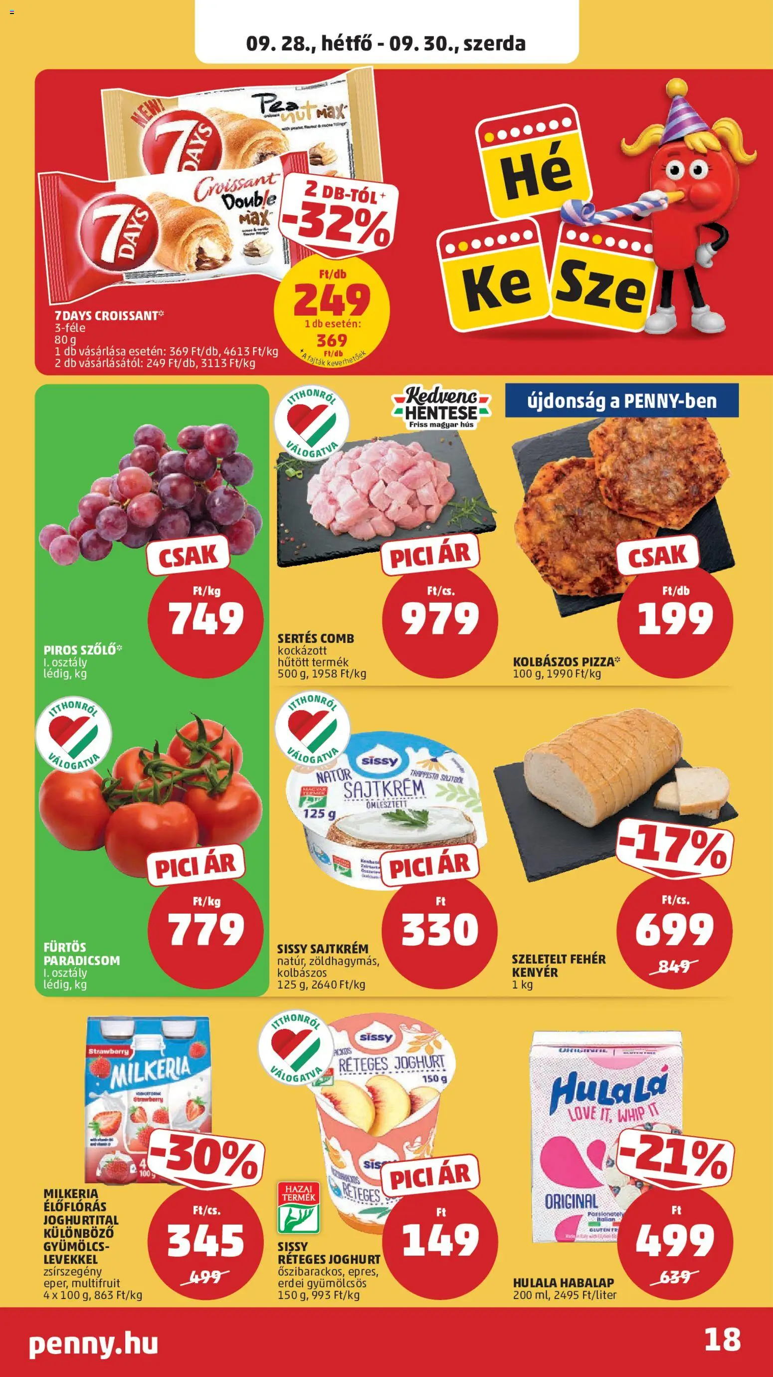 PENNY akciós ujság - amely érvényes a következő dátumtól: 2026.09.24. | Oldal: 22 | Termékek: Croissant, Pizza, Paradicsom, 7days