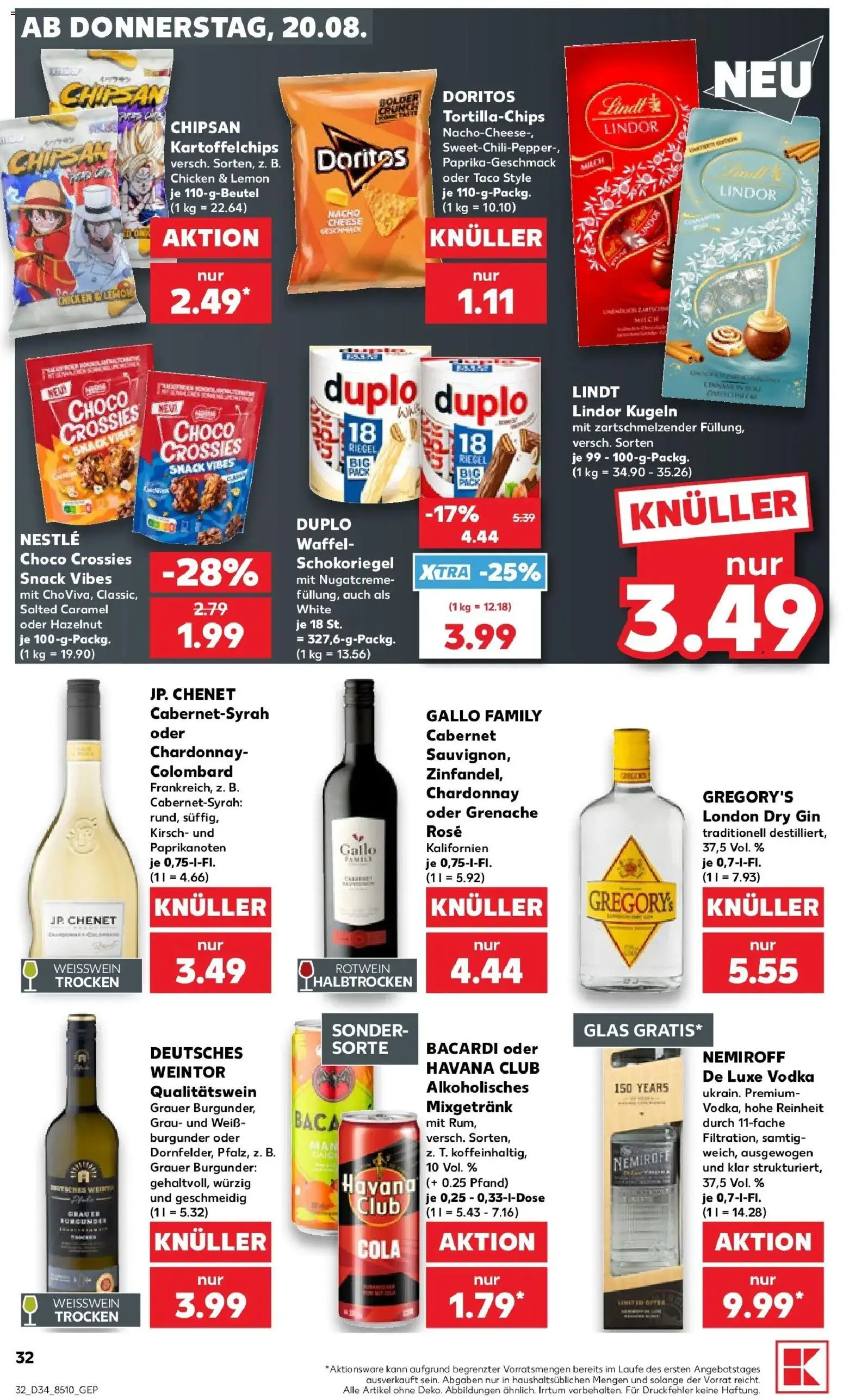 Prospekt Kaufland ab 17.08.2026 » Angebote Online zum Blättern | Seite: 43 | Produkte: Weißwein, Rotwein, Lindt, Chips