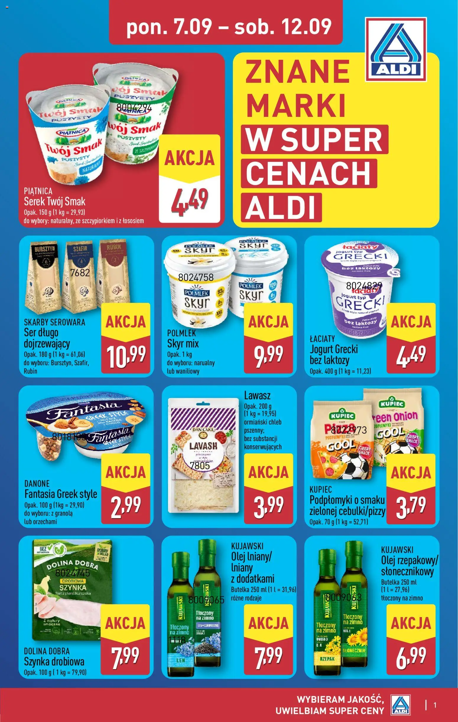 Aldi Polsko leták - Pełna oferta od 07.09.2026 | Strana: 1 | Produkty: Granola, Chléb, Skyr, Filet