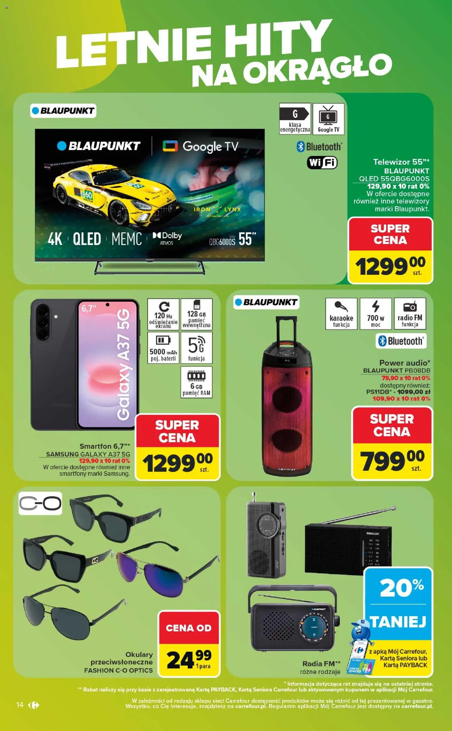 Carrefour gazetka - Ostatnie sztuki i letnie hity od 27.07.2026 | Strona: 14 | Produkty: Karta, Smartfon, Radio, Okulary