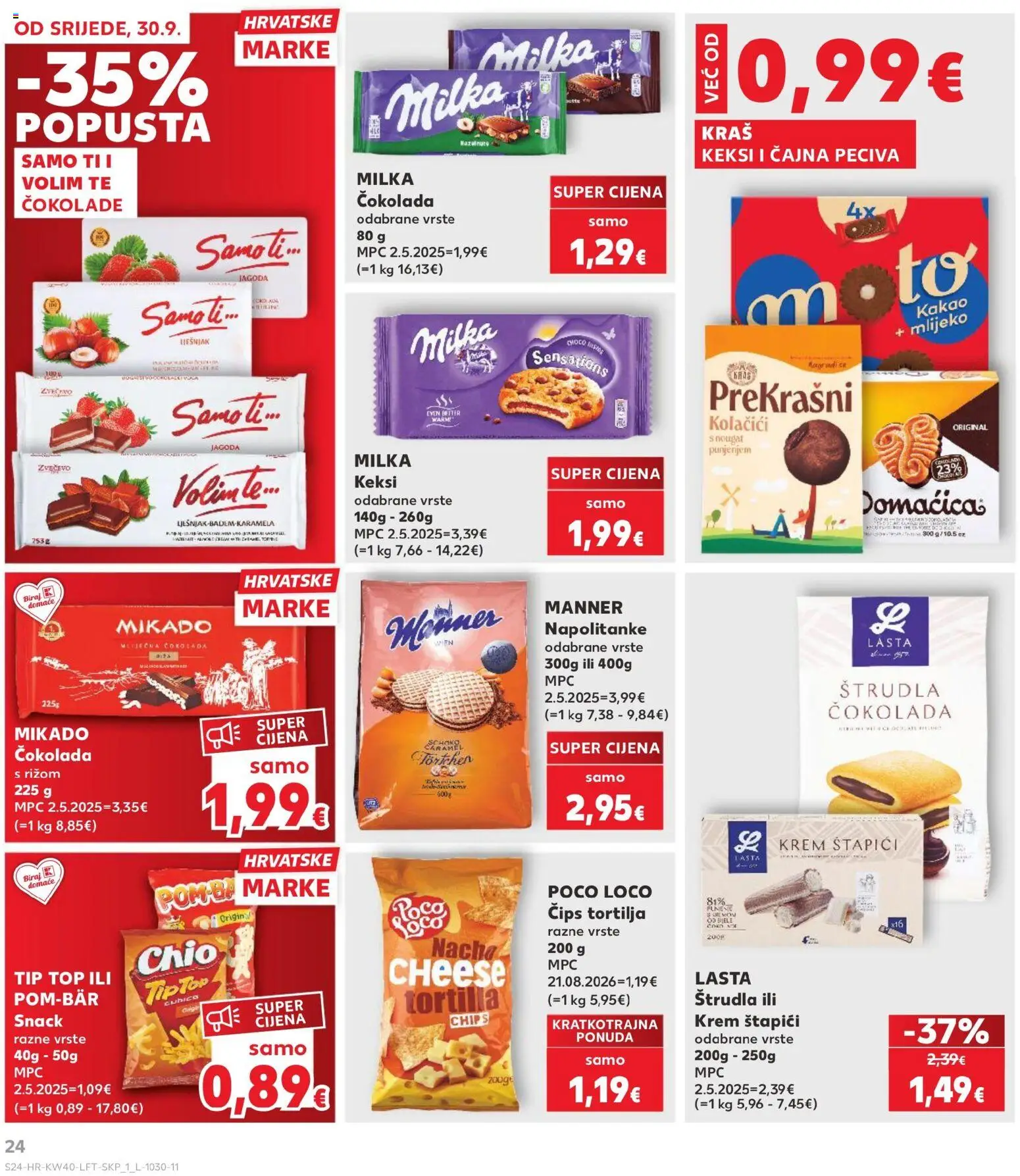 Kaufland katalog | vrijedi od 30.09.2026 | Stranica: 24 | Proizvodi: Čokolada, Čips, Milka, Štapići