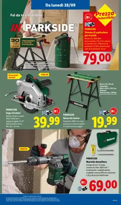 Anteprima del volantino PARKSIDE Sega circolare*, Numero di giri a vuoto: 2500-5500 min-1, angolo di taglio: 0-45°, Diametro/foro lama: 190 mm / 20 mm valido a partire dal 24/09/2026 | Pagina: 37 | Prodotti: Lubrificante, Tè, Scala, Martello