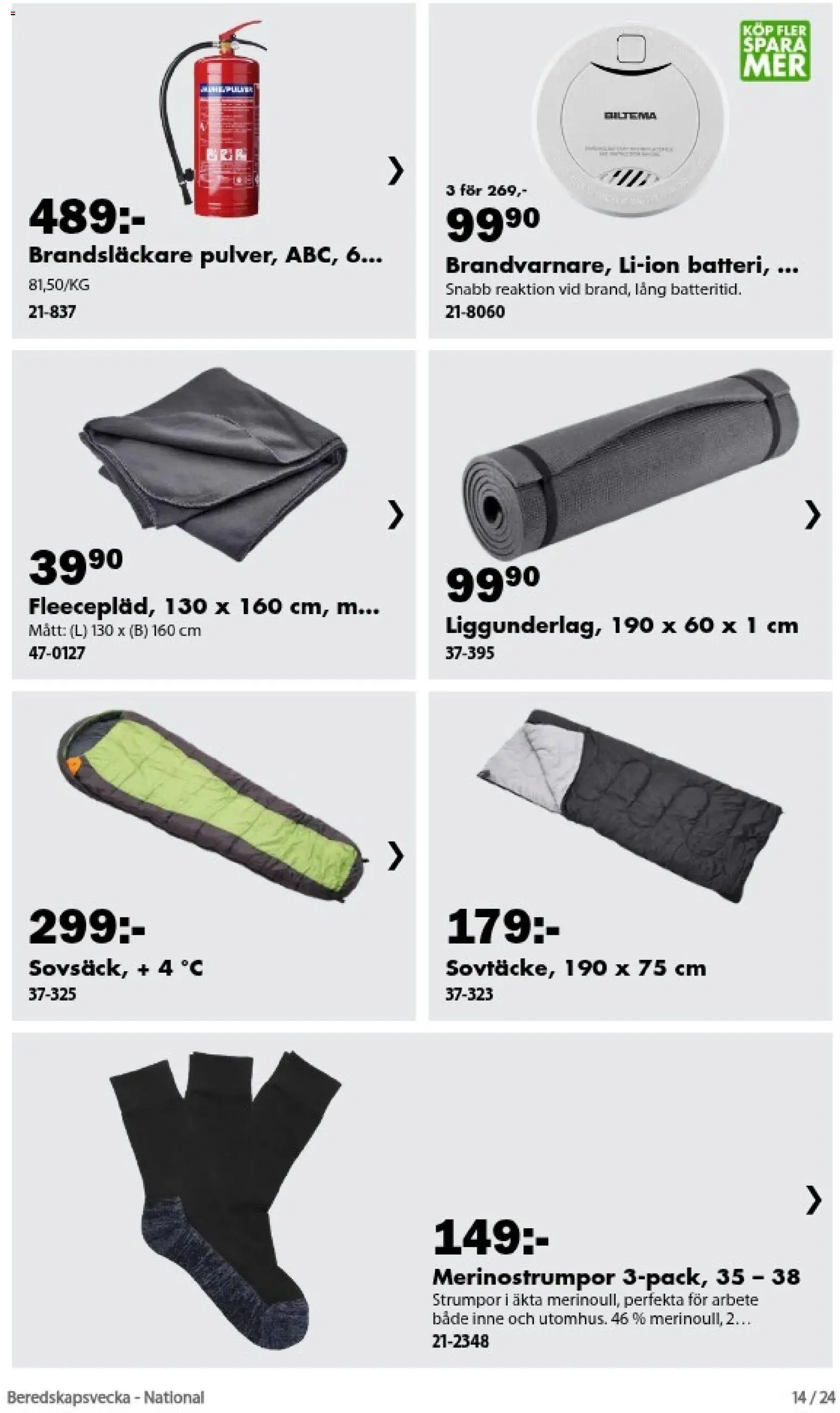 Biltema reklamblad aktuell från 20/09/2026 | Sida: 14 | Produkter: Brandsläckare, Strumpor