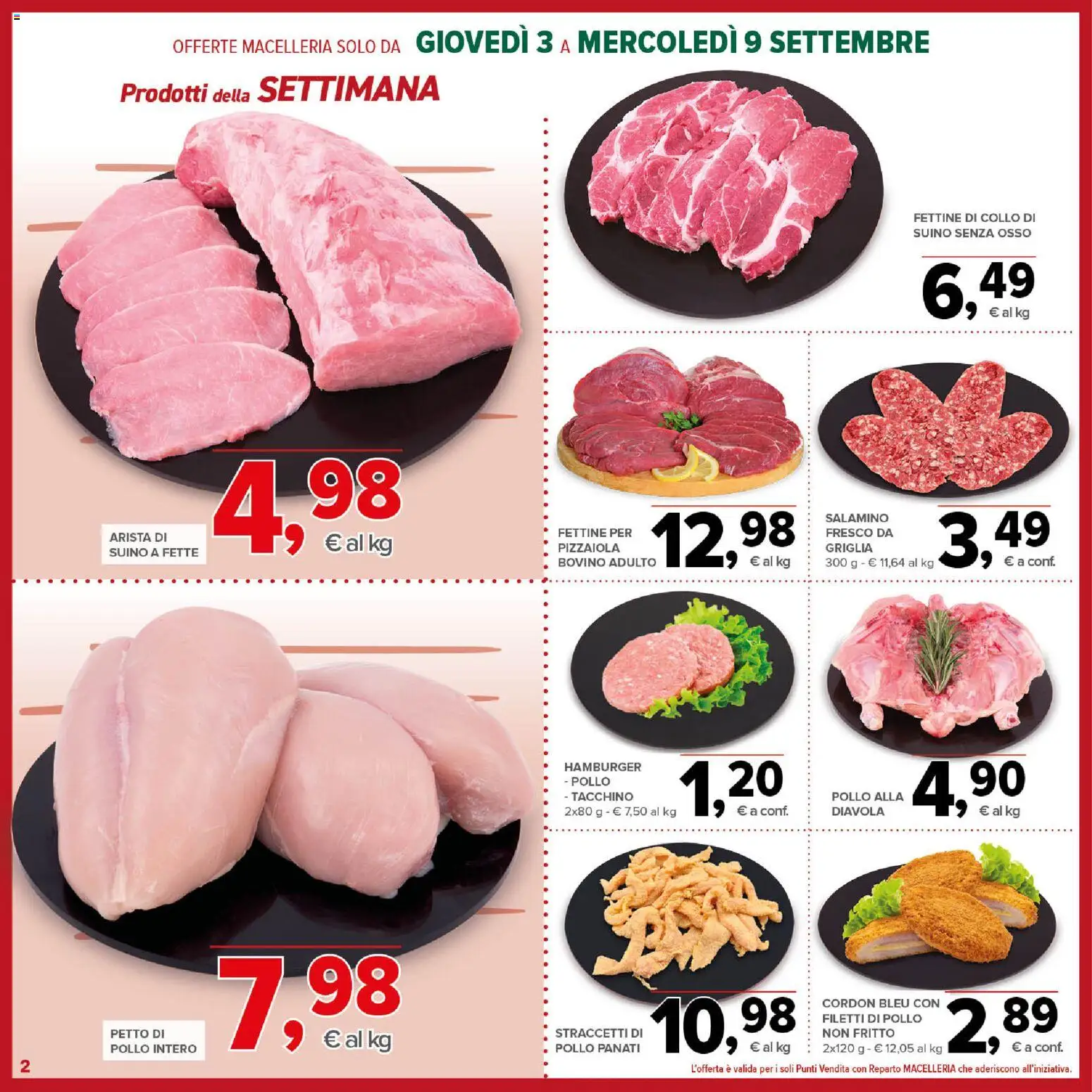 Volantino Todis del 03/09/2026 | Pagina: 2 | Prodotti: Pollo intero, Collo, Griglia, Hamburger