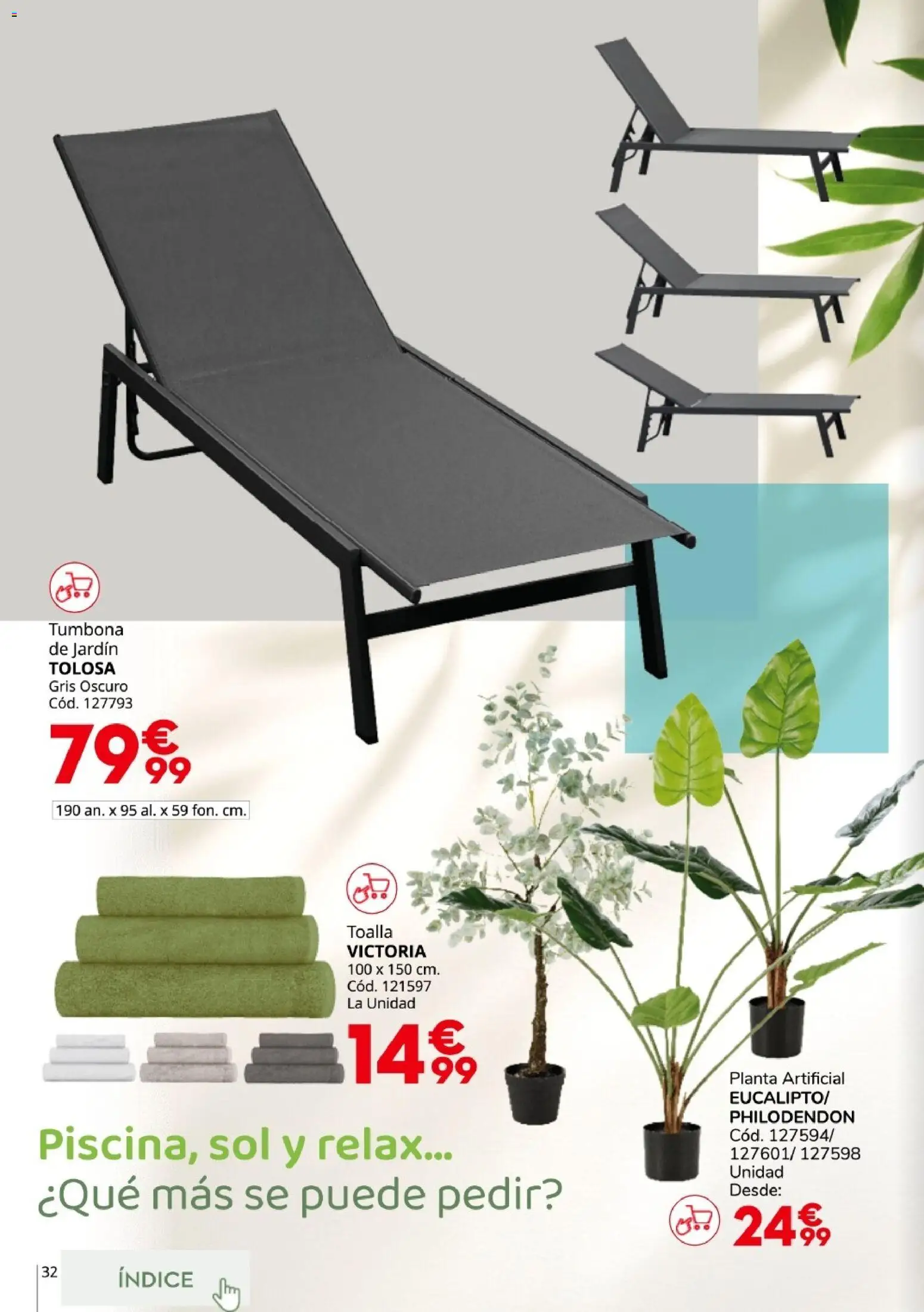 Conforama Guía Jardín 2026 │ válido desde el 19.03.2026 | Página: 32 | Productos: Planta artificial, Tumbona