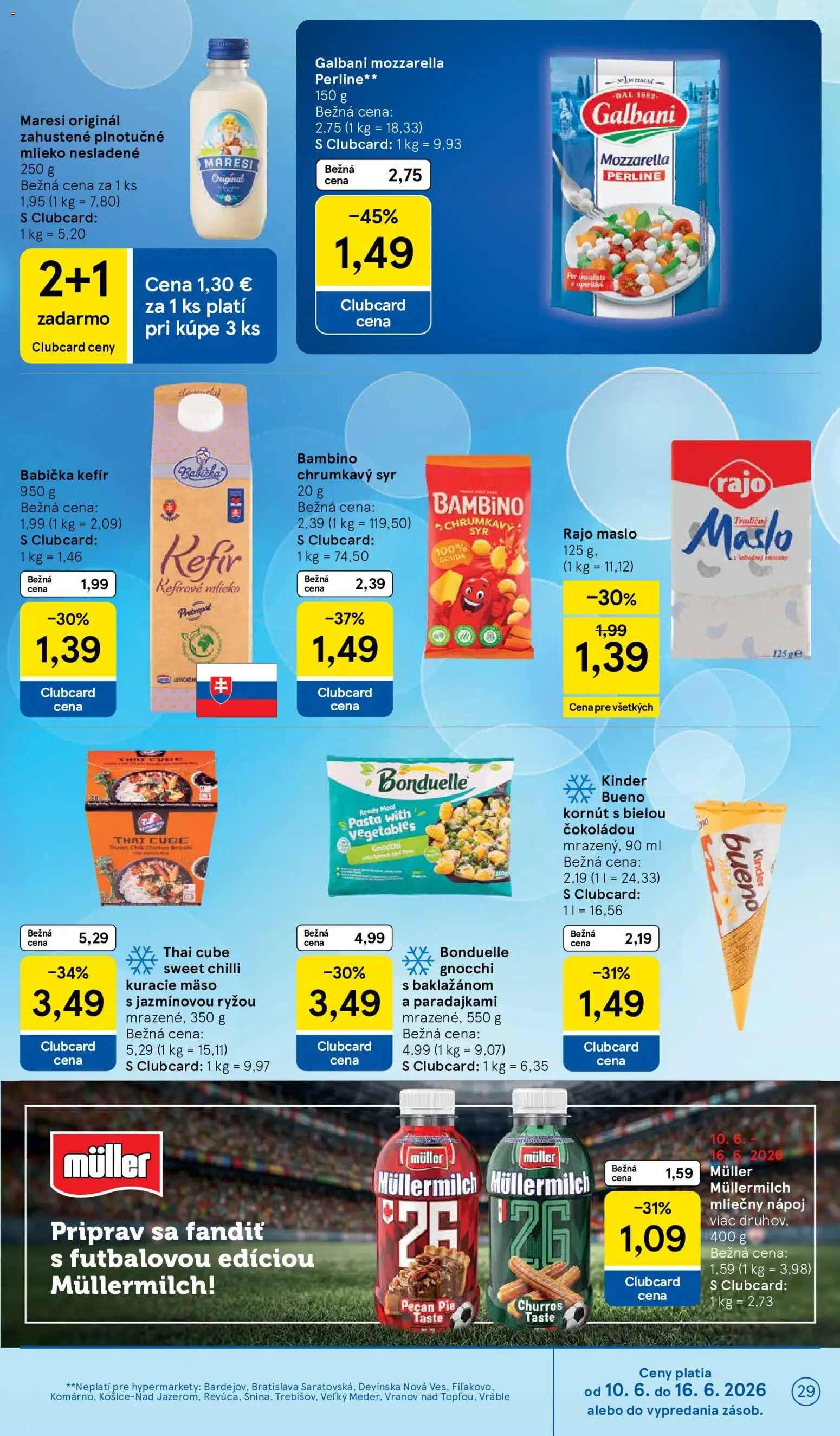 Nové Tesco akcie – leták je platný od 10.06.2026 | Strana: 29 | Produkty: Maslo, Mlieko, Mozzarella, Kinder Bueno